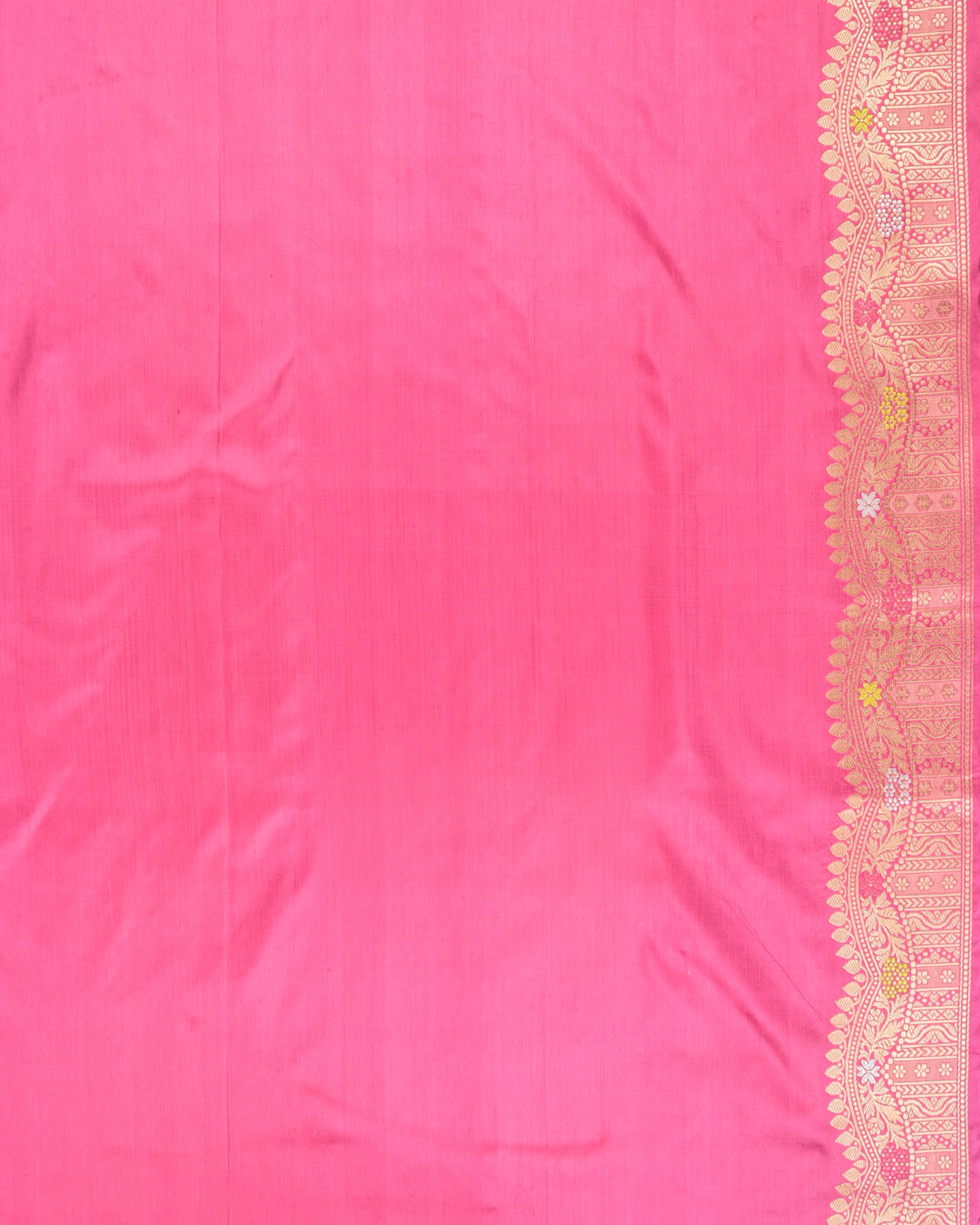 Pink Banarasi Gold & Silver Zari Buti Kadhuan Brocade Handwoven Katan Silk Saree with Scallop Meenekari Border - By HolyWeaves, Benares