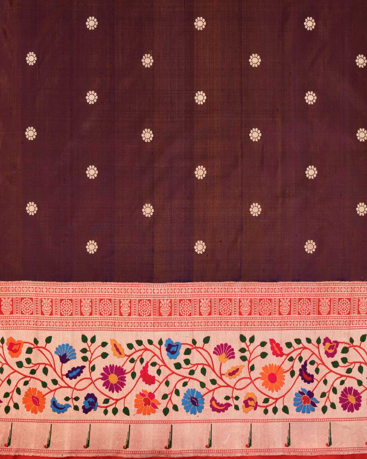 Shot Brown Banarasi Gold Zari Cutwork Brocade Handwoven Katan Silk Saree with Paithani Border Pallu - By HolyWeaves, Benares