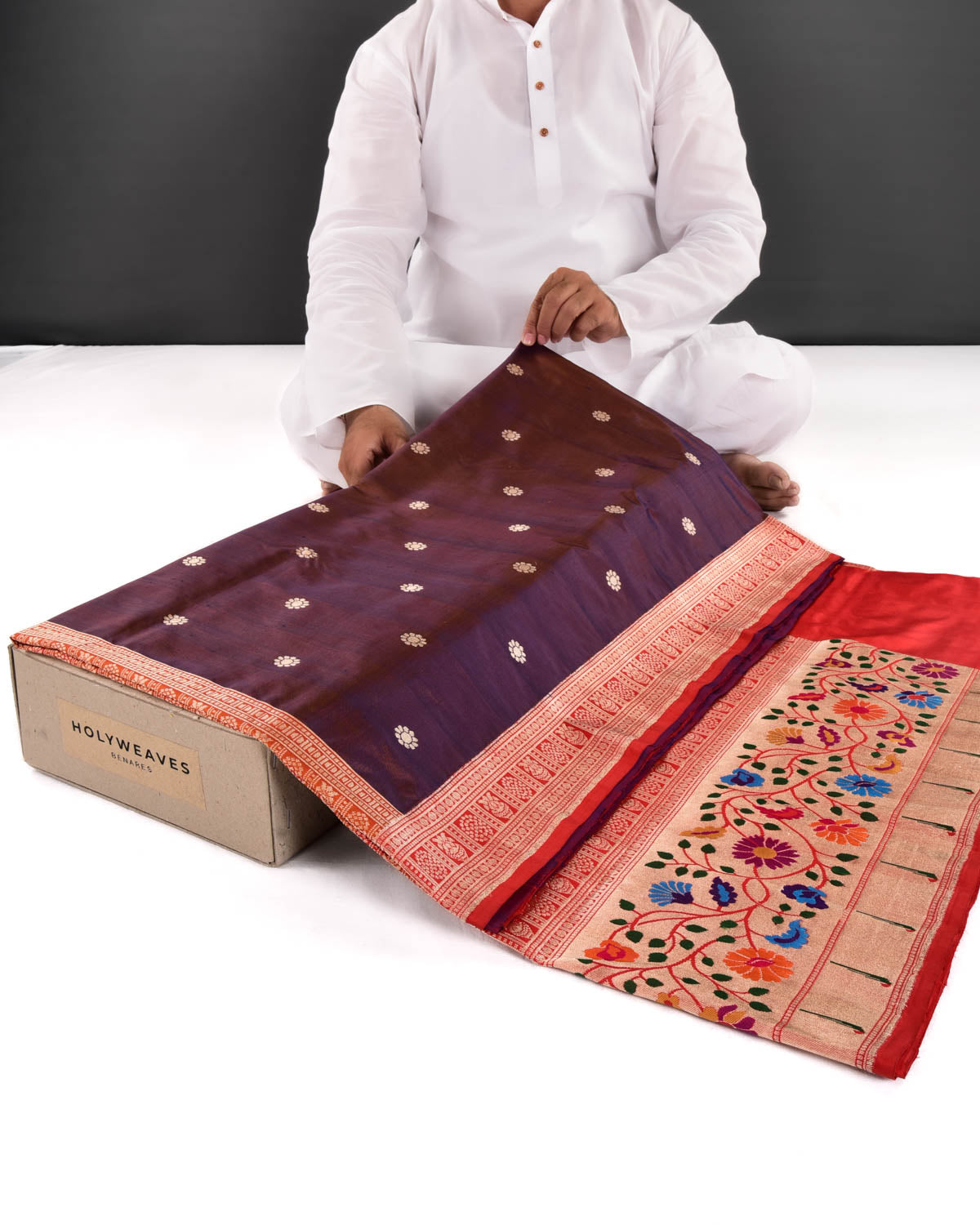 Shot Brown Banarasi Gold Zari Cutwork Brocade Handwoven Katan Silk Saree with Paithani Border Pallu - By HolyWeaves, Benares