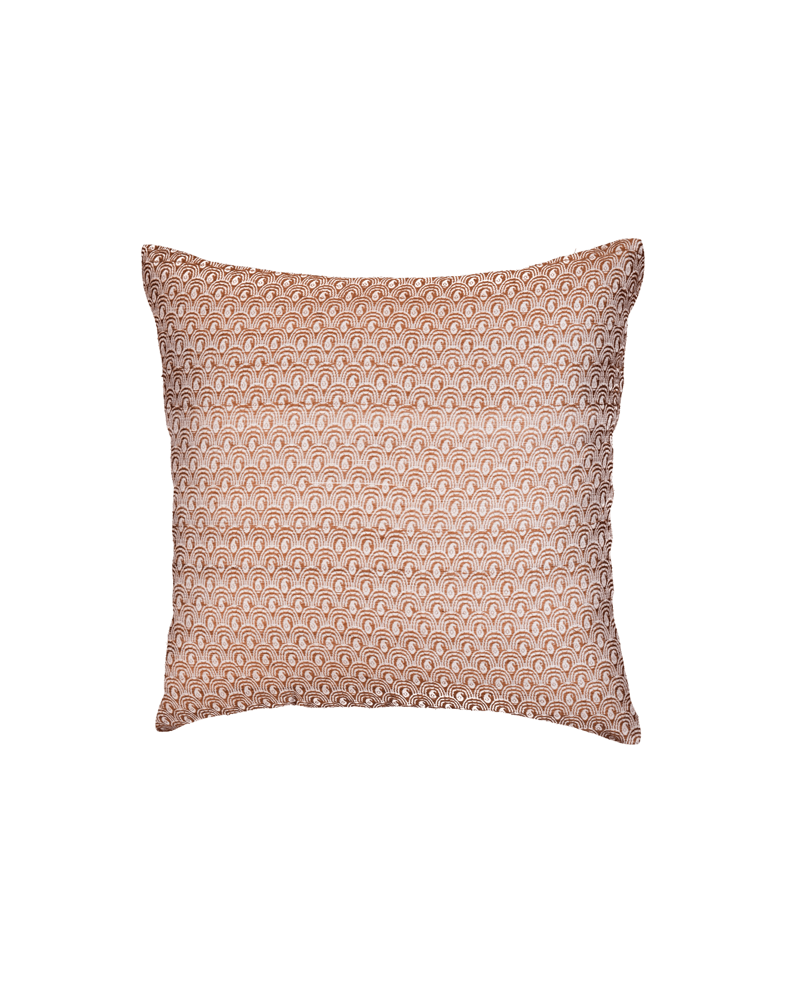 Beaver Brown Banarasi Jacquard Noile Silk Cushion Cover 16" - By HolyWeaves, Benares