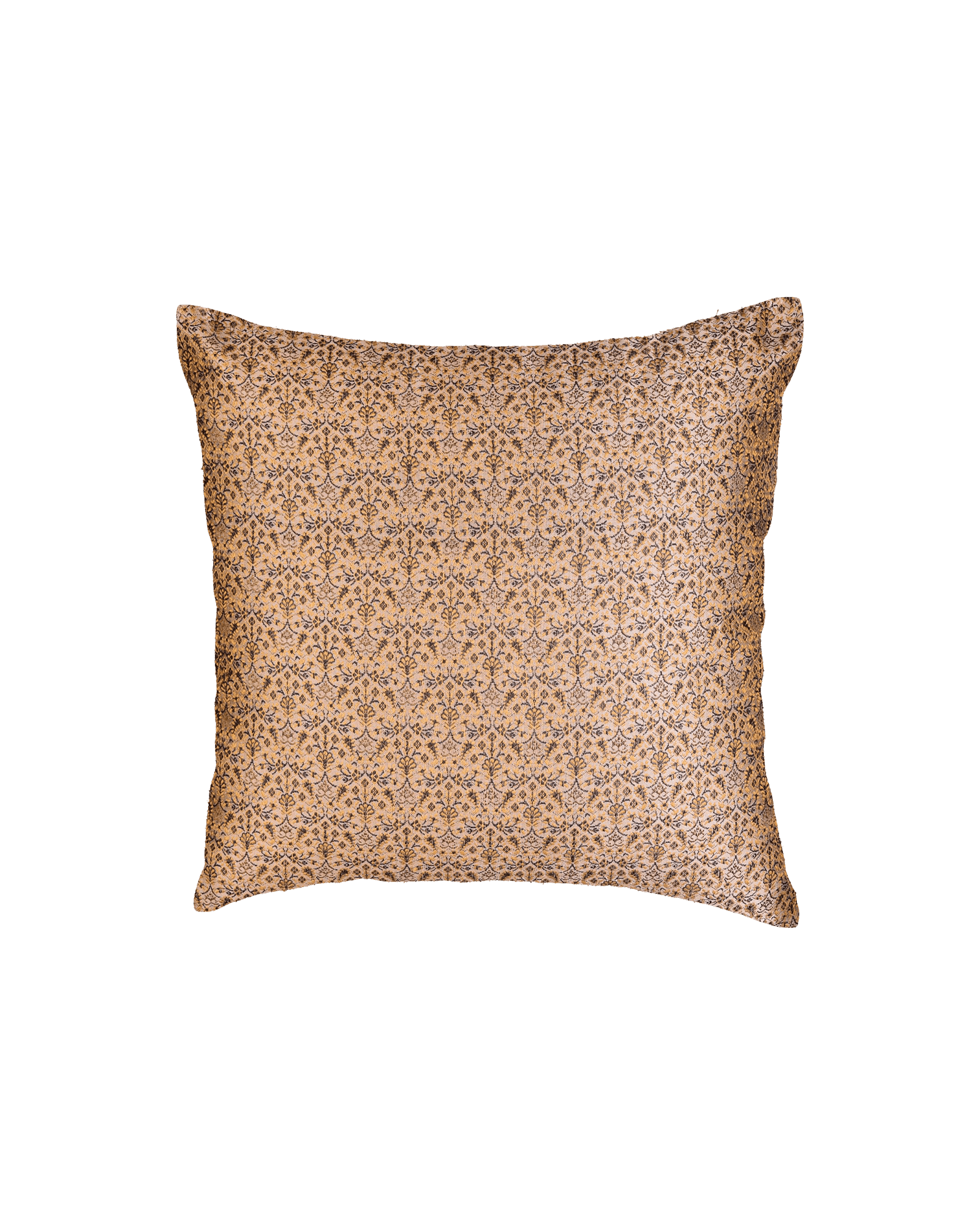 Beige Banarasi Alfi Tanchoi Poly Cotton Cushion Cover 16" - By HolyWeaves, Benares