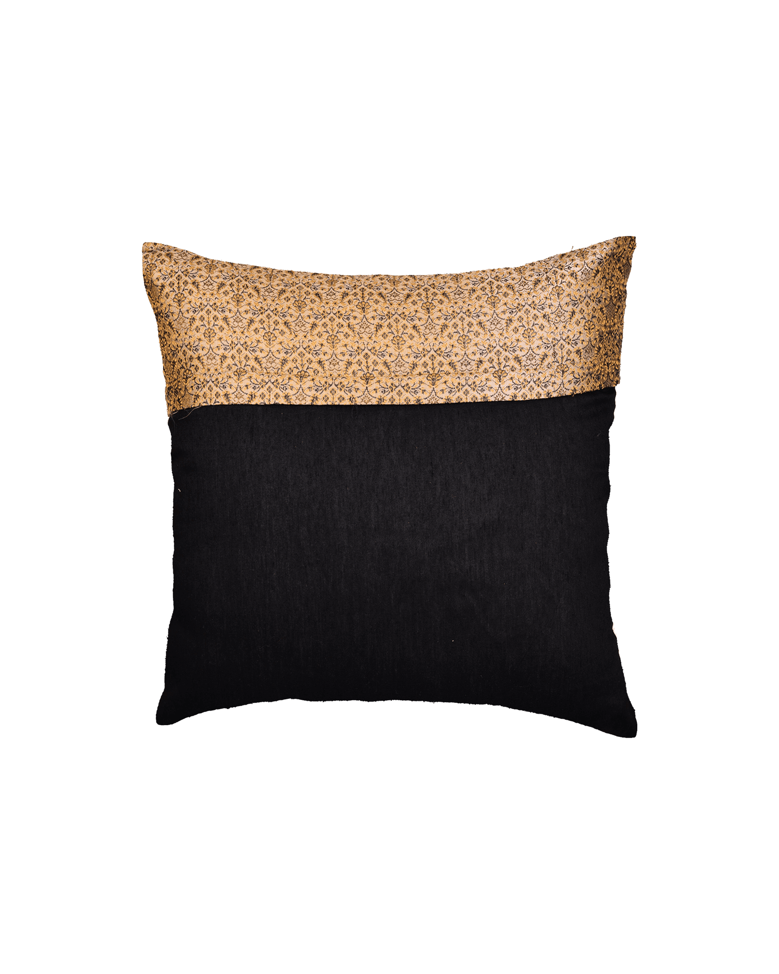 Beige Banarasi Alfi Tanchoi Poly Cotton Cushion Cover 16" - By HolyWeaves, Benares
