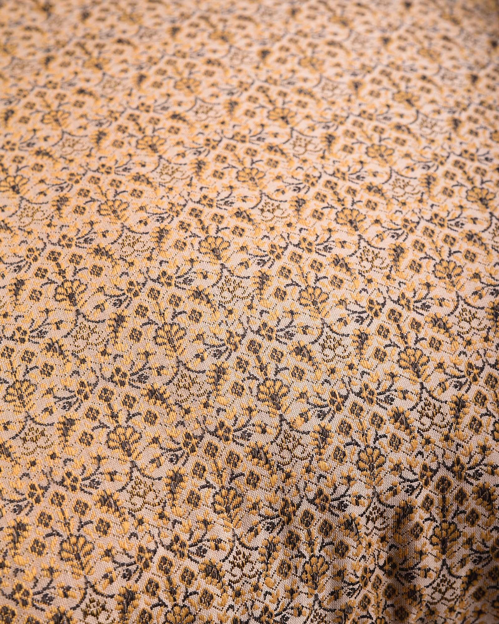 Beige Banarasi Alfi Tanchoi Poly Cotton Cushion Cover 16" - By HolyWeaves, Benares