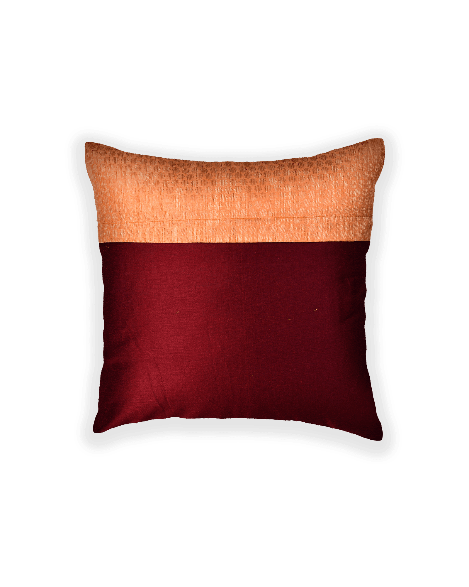 Beige Banarasi Brocade Poly Cotton Cushion Cover 16" - By HolyWeaves, Benares