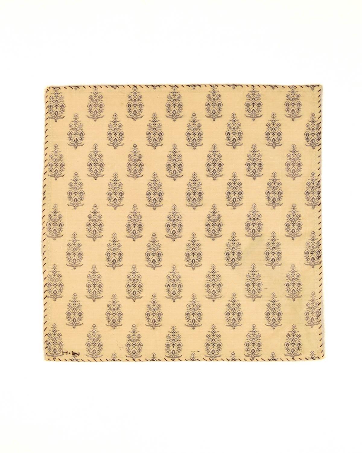 Beige Banarasi Buta Antique Zari Brocade Handwoven Cotton Silk Pocket Square - By HolyWeaves, Benares