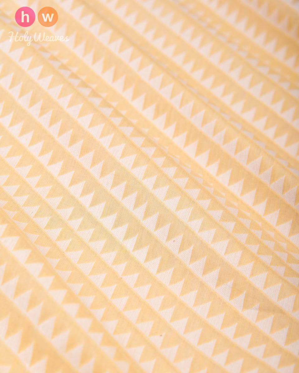 Beige Banarasi Cutwork Brocade Woven Cotton Silk Fabric with Cream Buntings Pattern - By HolyWeaves, Benares