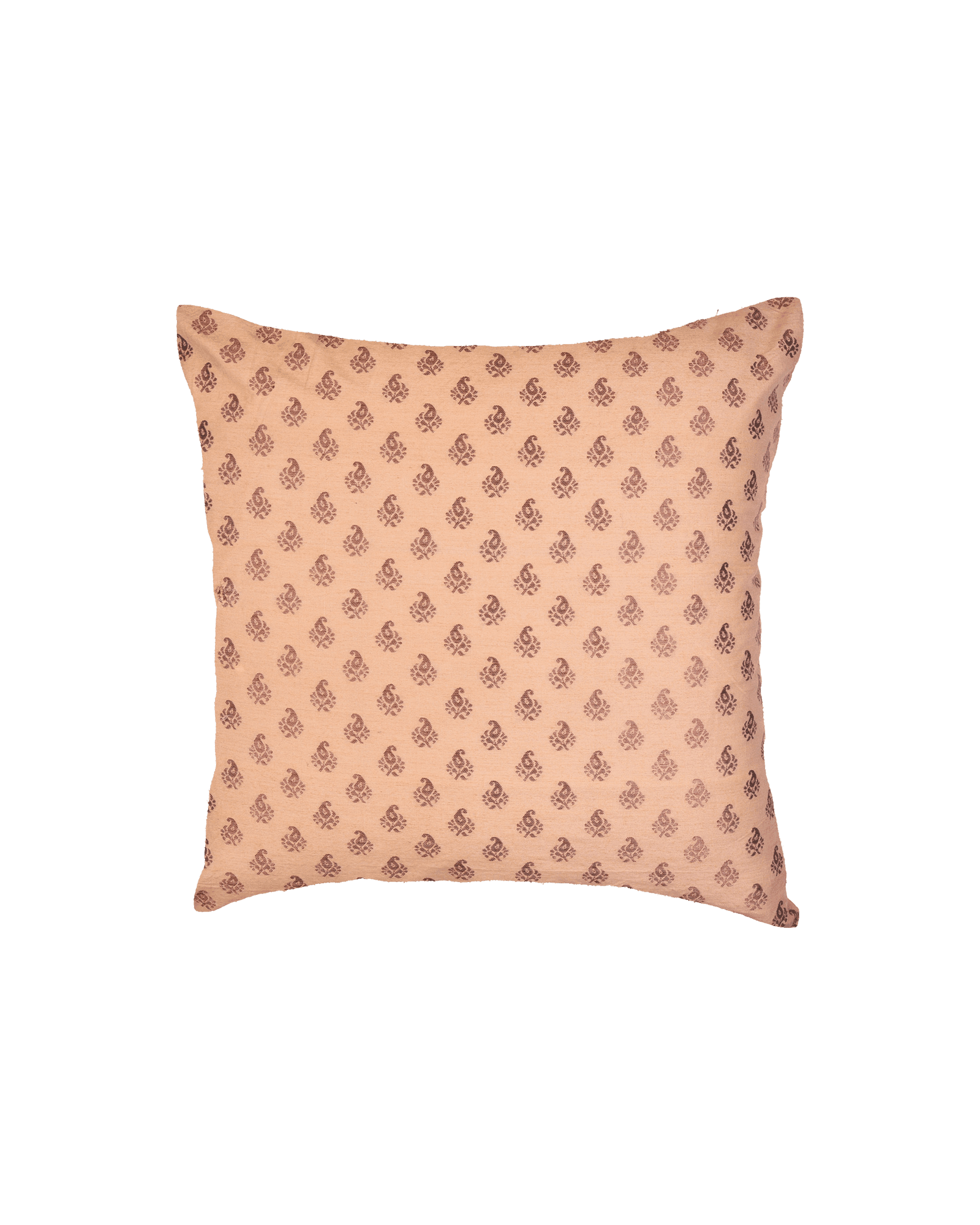 Beige Banarasi Handloom Zari Buti Cotton Silk Cushion Cover 16" - By HolyWeaves, Benares