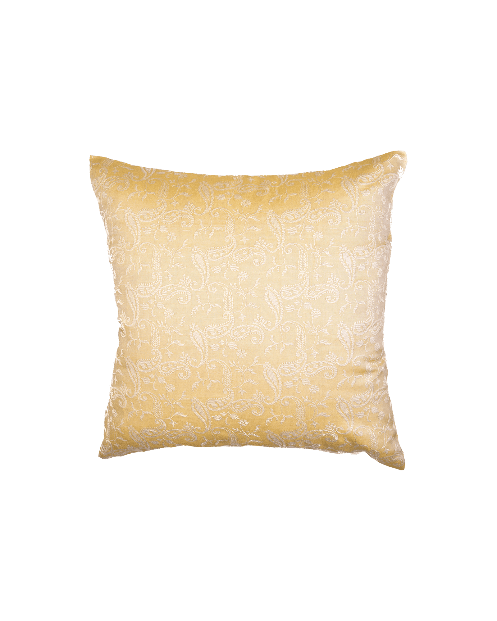 Beige Banarasi Tanchoi Cotton Silk Cushion Cover 16" - By HolyWeaves, Benares