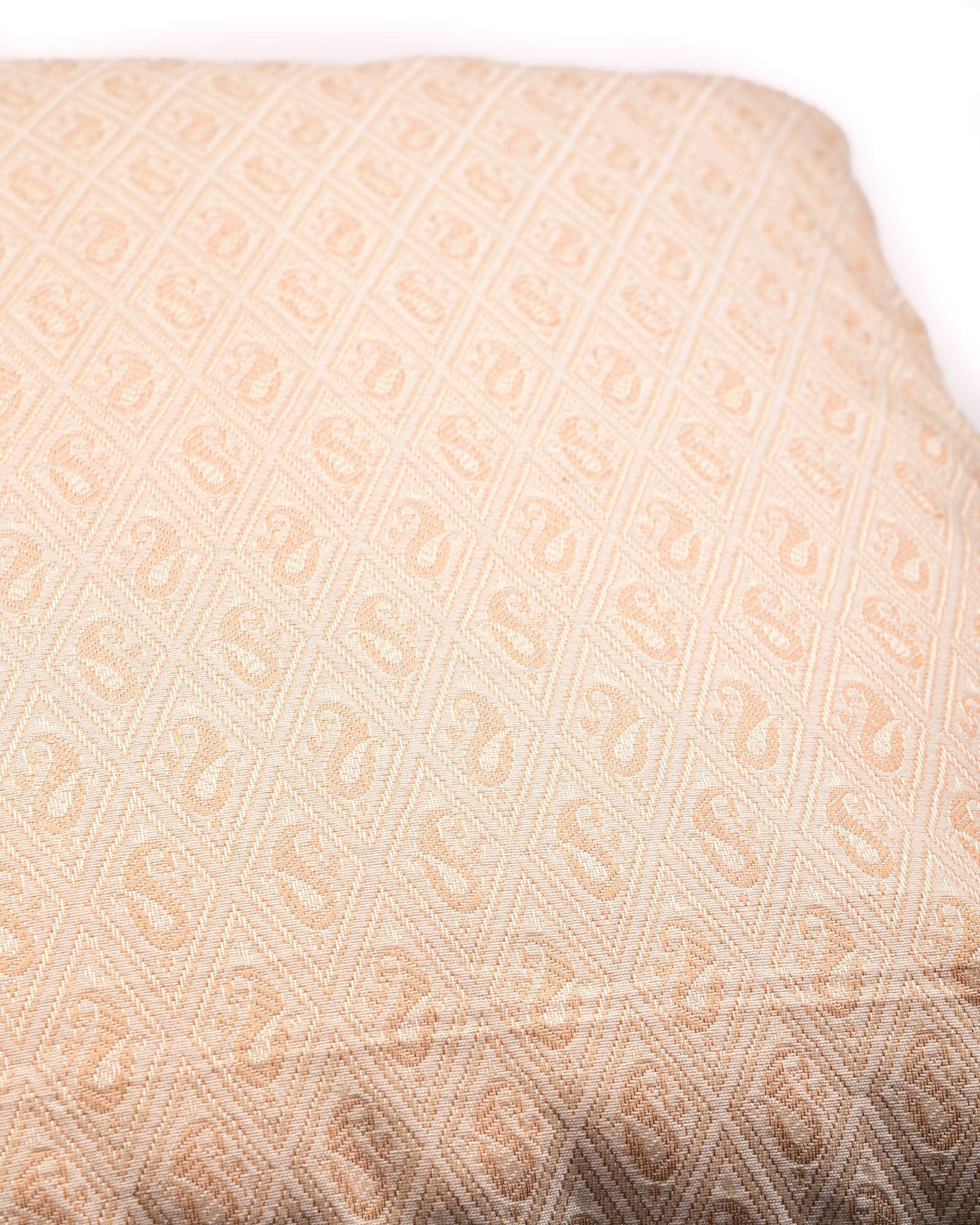 Beige Banarasi Tanchoi Cotton Silk Cushion Cover 16" - By HolyWeaves, Benares