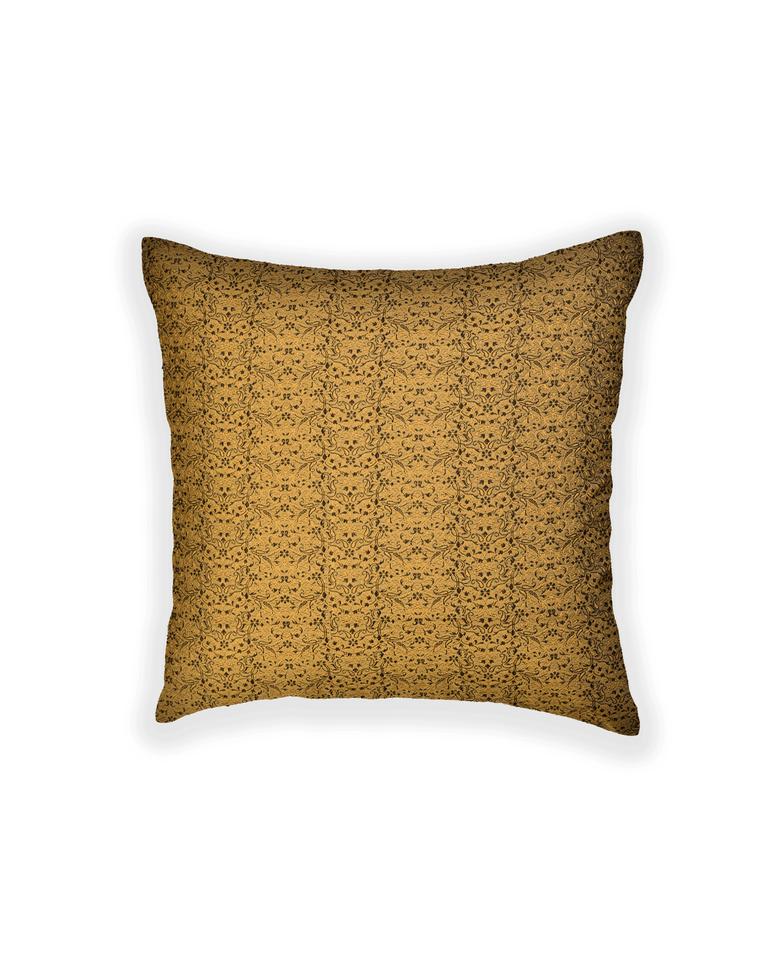 Beige Banarasi Tanchoi Poly Cotton Cushion Cover 16" - By HolyWeaves, Benares