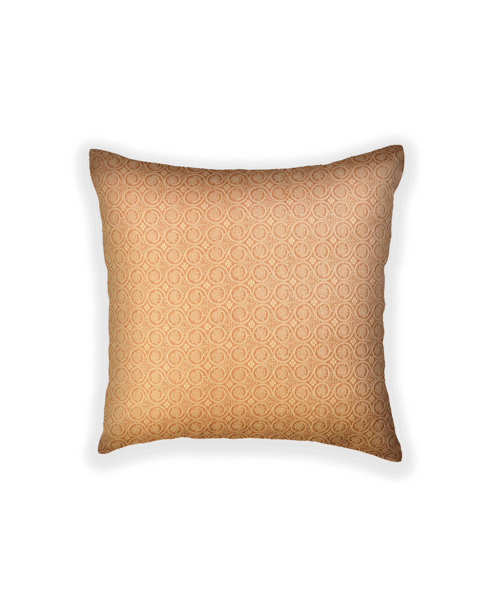 Beige Banarasi Tanchoi Poly Cotton Cushion Cover 16" - By HolyWeaves, Benares