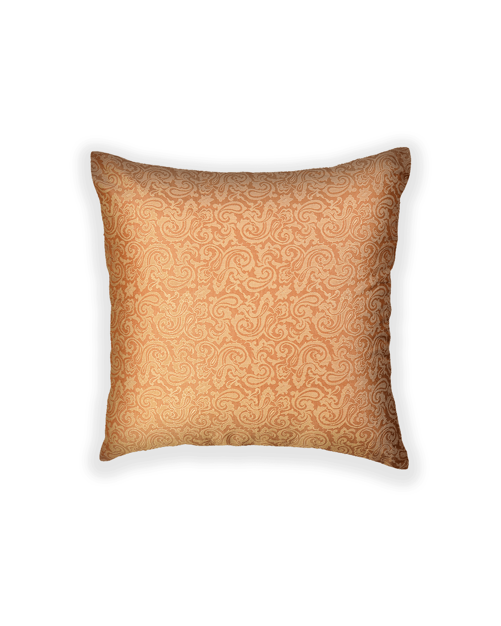 Beige Banarasi Tanchoi Poly Cotton Cushion Cover 16" - By HolyWeaves, Benares