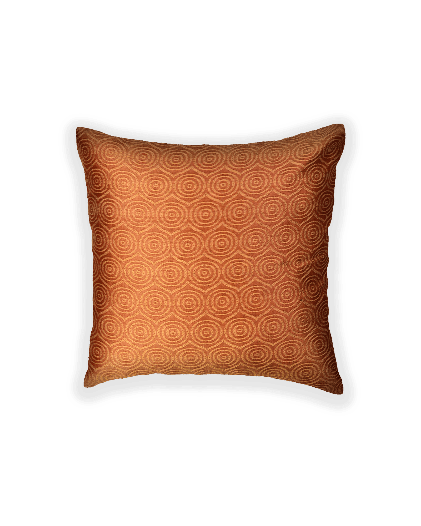 Beige Banarasi Tanchoi Poly Cotton Cushion Cover 16" - By HolyWeaves, Benares