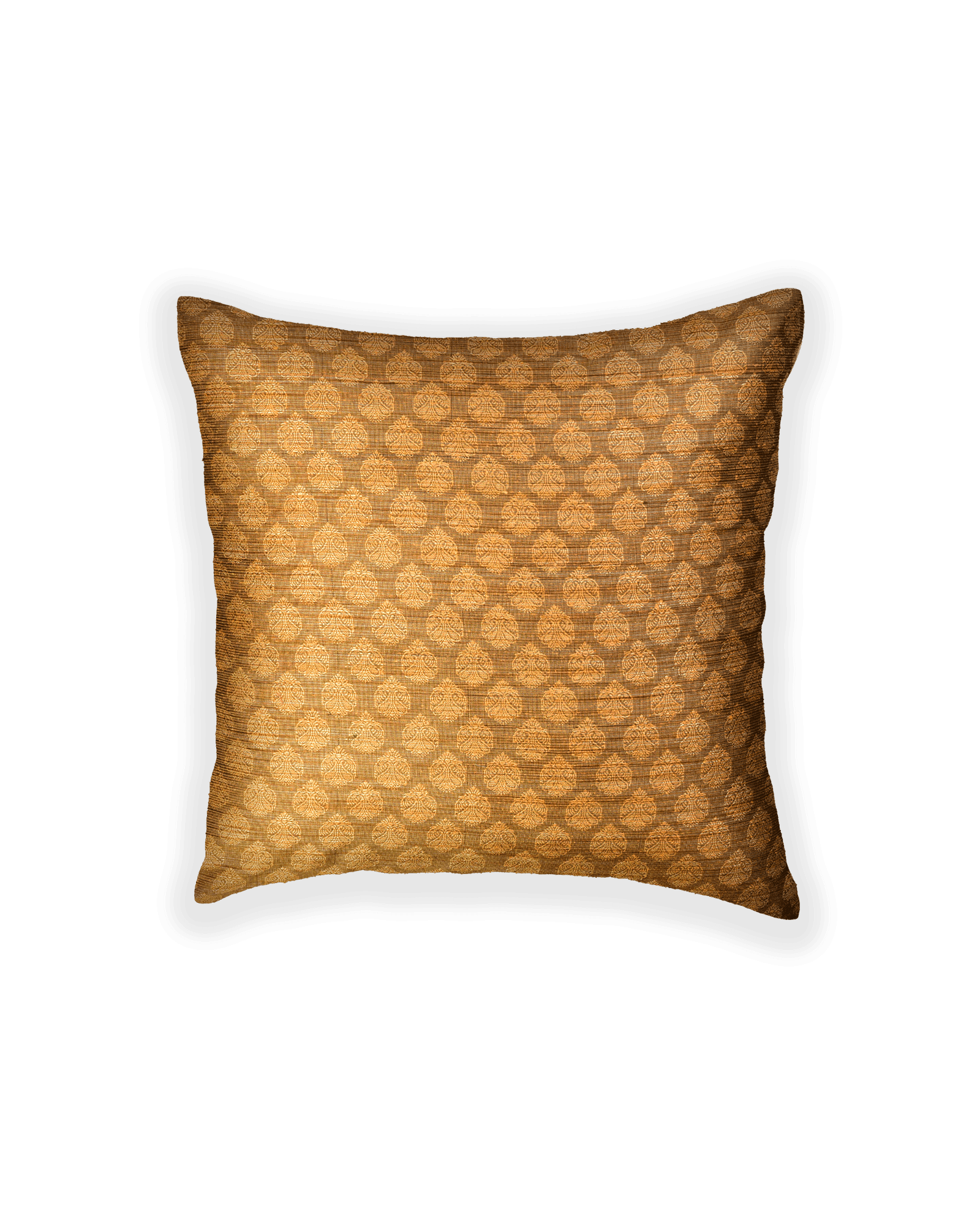 Beige Banarasi Tanchoi Poly Cotton Cushion Cover 16" - By HolyWeaves, Benares