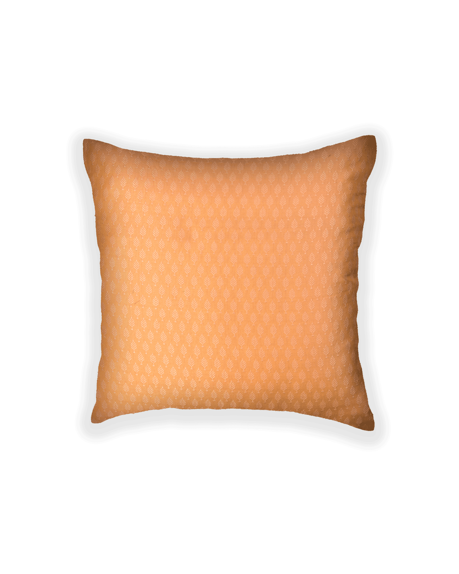 Beige Banarasi Tanchoi Poly Cotton Cushion Cover 16" - By HolyWeaves, Benares