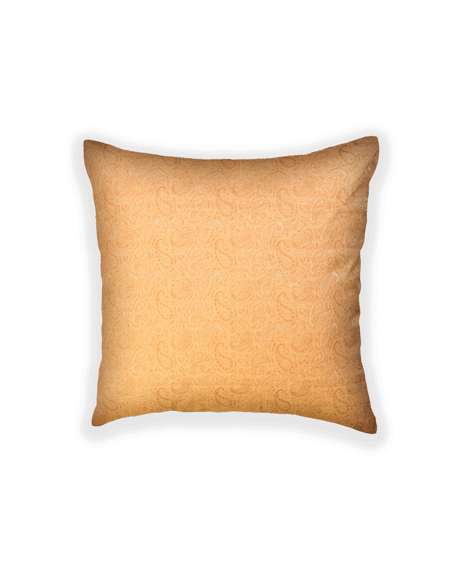 Beige Banarasi Tanchoi Poly Cotton Cushion Cover 16" - By HolyWeaves, Benares