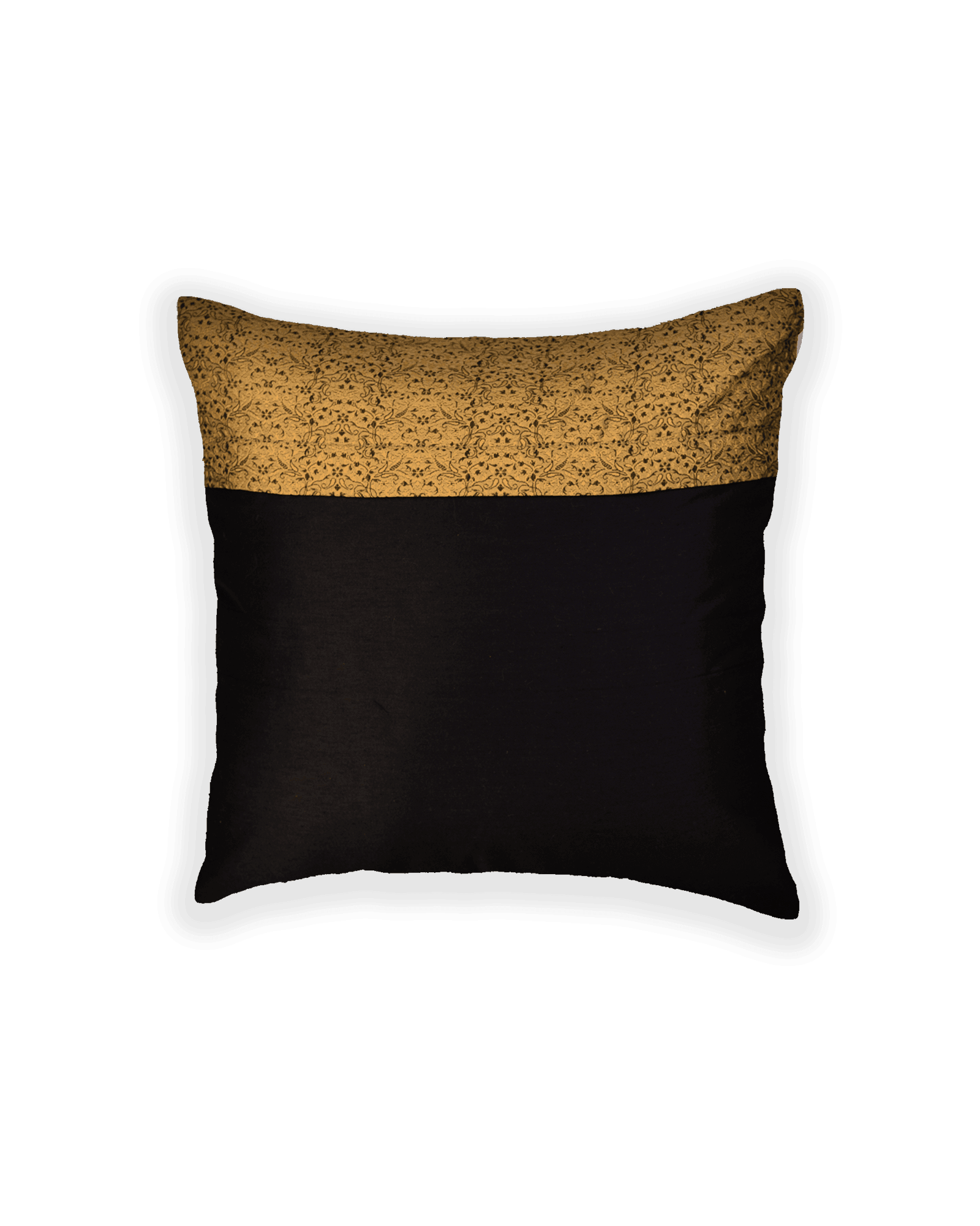 Beige Banarasi Tanchoi Poly Cotton Cushion Cover 16" - By HolyWeaves, Benares