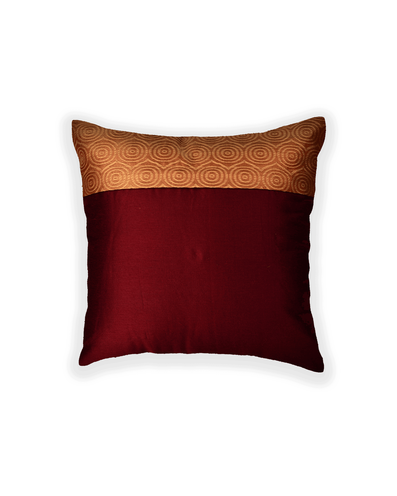 Beige Banarasi Tanchoi Poly Cotton Cushion Cover 16" - By HolyWeaves, Benares