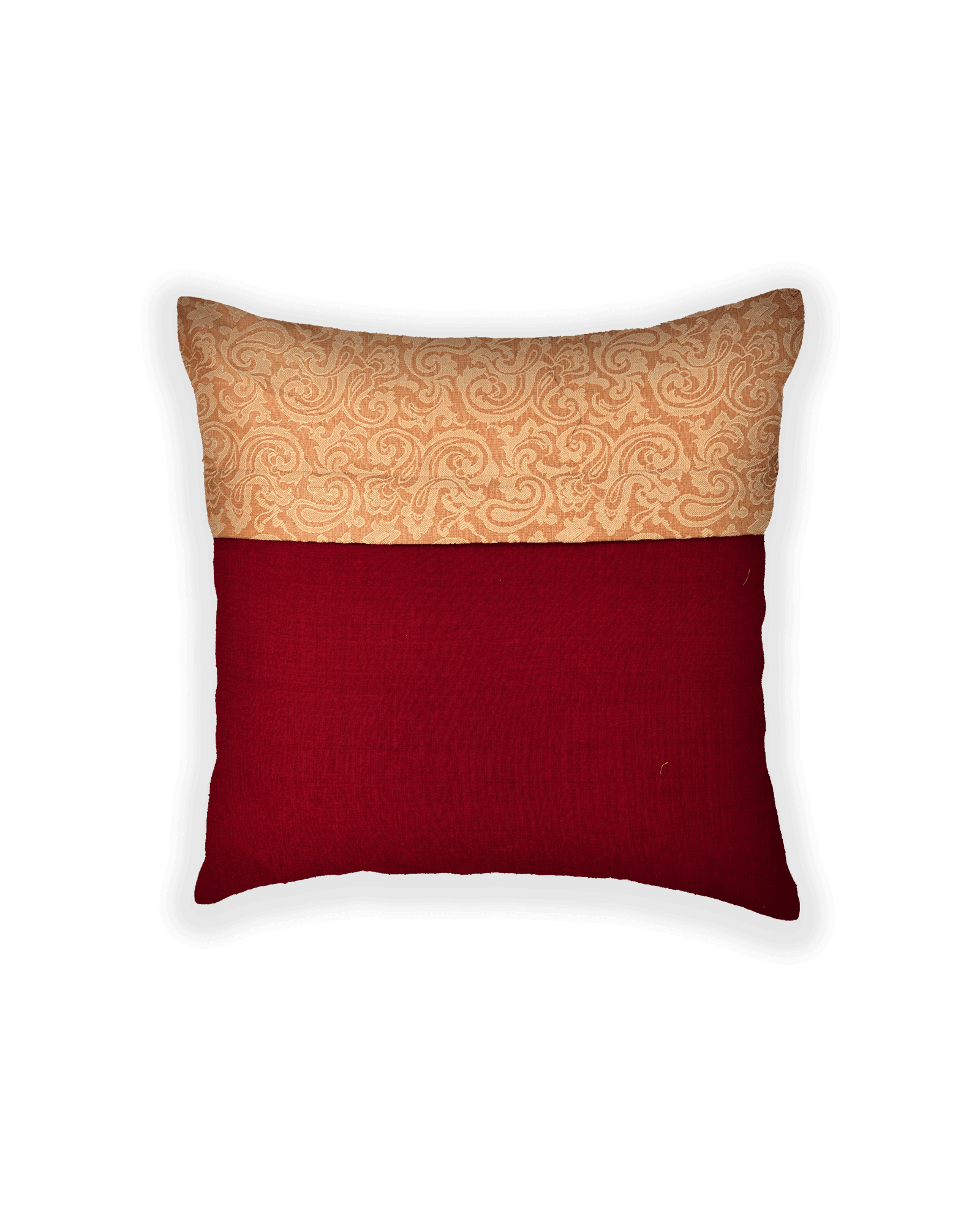 Beige Banarasi Tanchoi Poly Cotton Cushion Cover 16" - By HolyWeaves, Benares