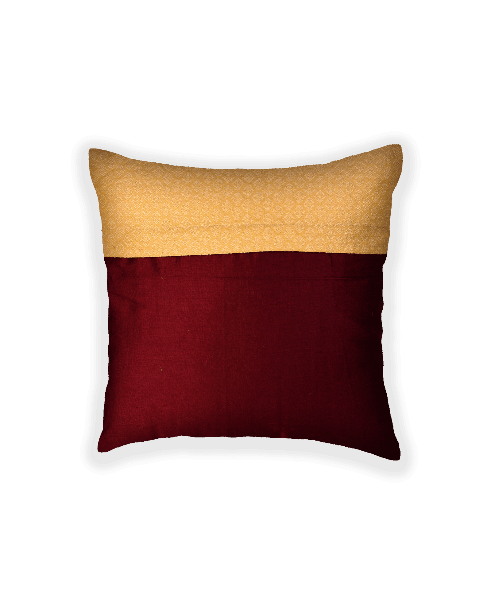 Beige Banarasi Tanchoi Poly Cotton Cushion Cover 16" - By HolyWeaves, Benares