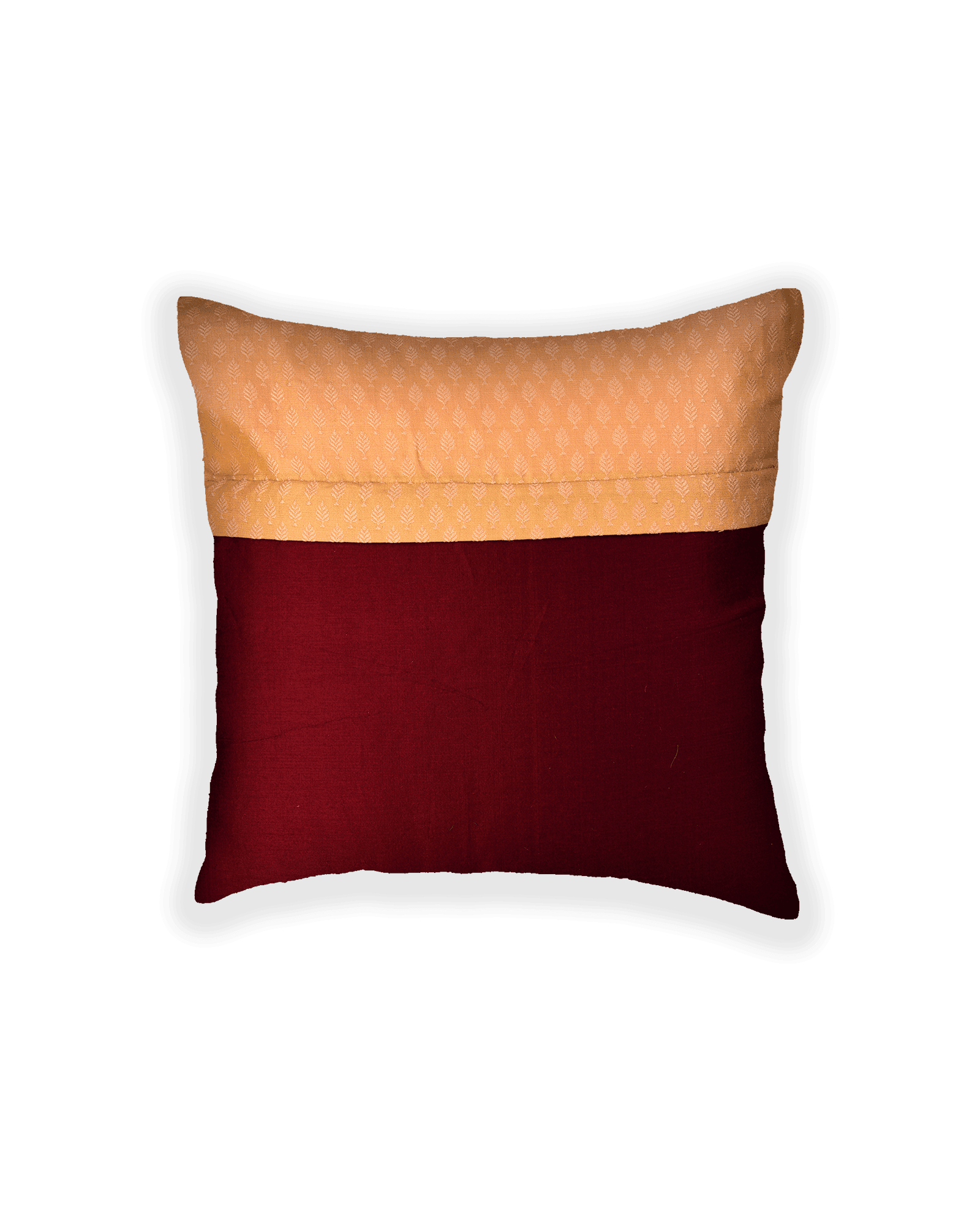 Beige Banarasi Tanchoi Poly Cotton Cushion Cover 16" - By HolyWeaves, Benares