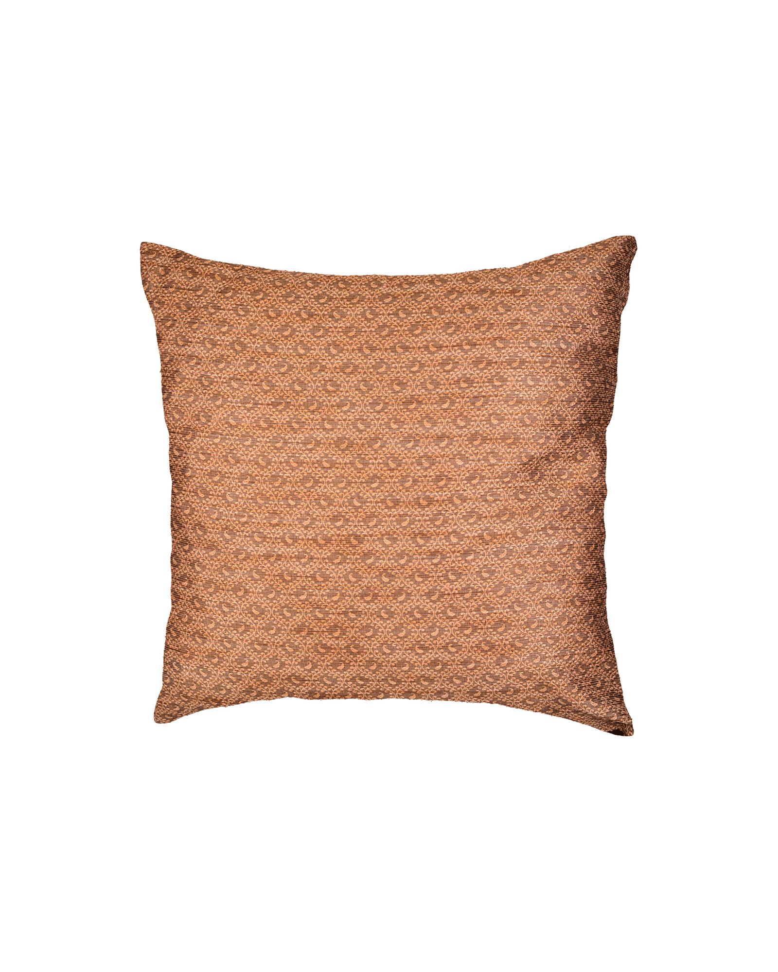 Beige Banarasi Tanchoi Poly Silk Cushion Cover 16" - By HolyWeaves, Benares