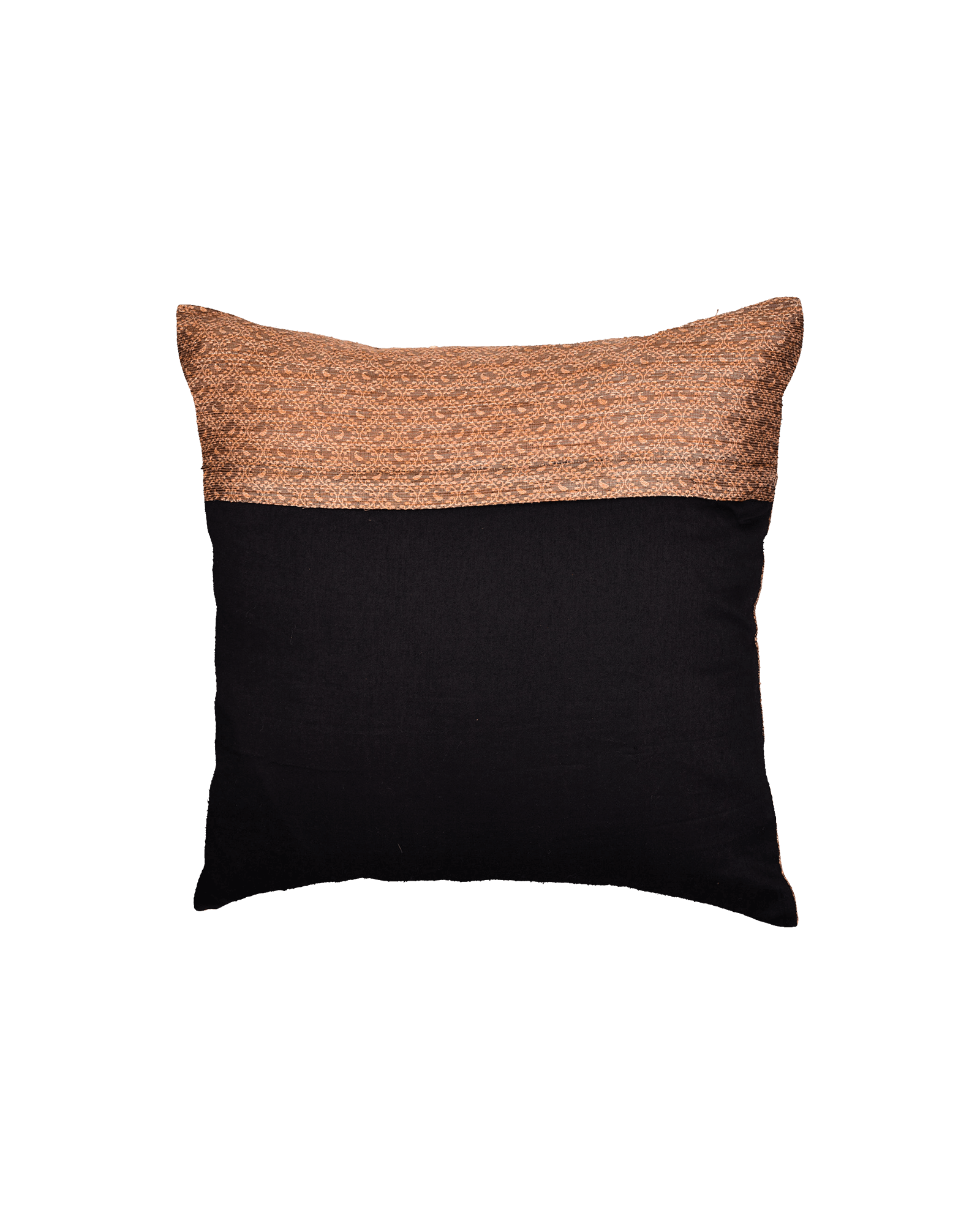 Beige Banarasi Tanchoi Poly Silk Cushion Cover 16" - By HolyWeaves, Benares