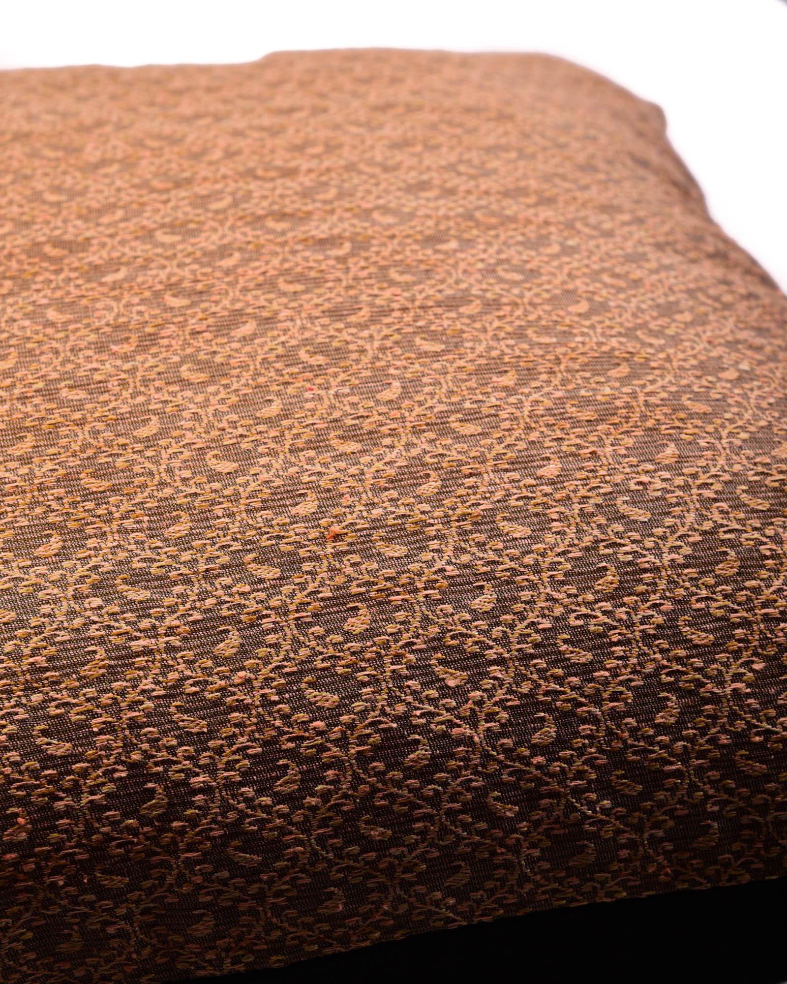 Beige Banarasi Tanchoi Poly Silk Cushion Cover 16" - By HolyWeaves, Benares