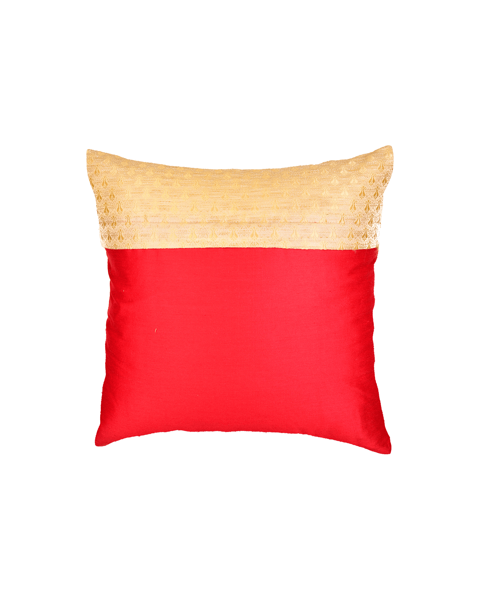 Beige Banarasi Tanchoi Viscose Silk Cushion Cover 16" - By HolyWeaves, Benares