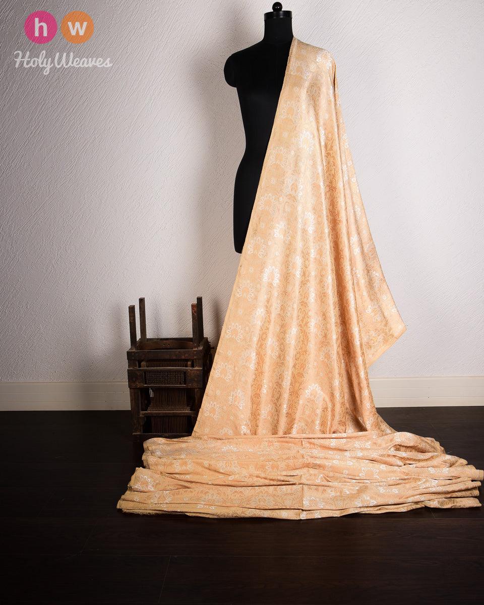 Beige Cutwork Brocade Handwoven Muga Silk Fabric - By HolyWeaves, Benares