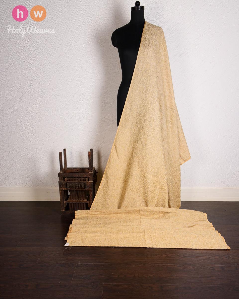 Beige Damask Jacquard Handwoven Linen Cotton Fabric - By HolyWeaves, Benares