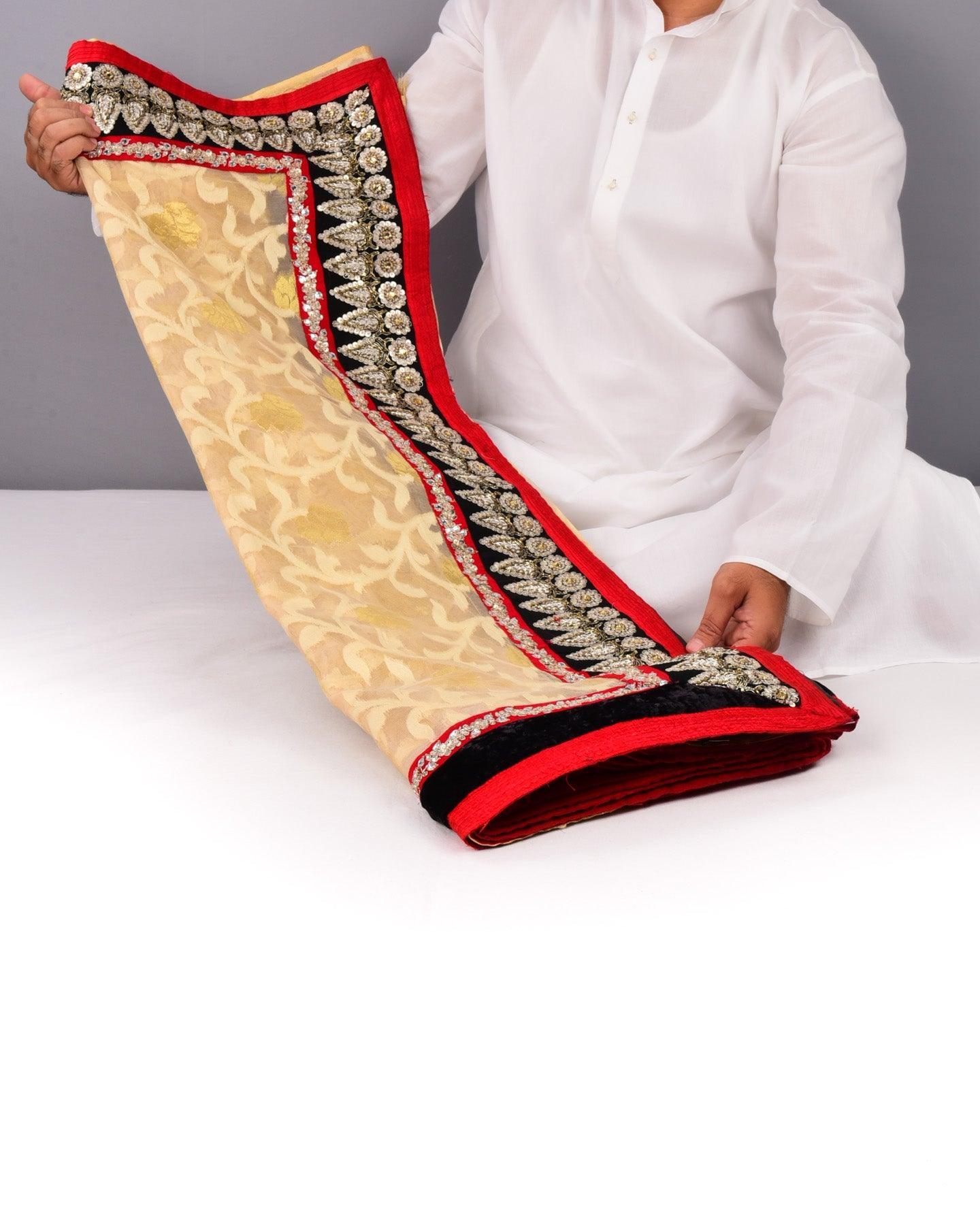 Beige Hand-embroidered Georgette Saree - By HolyWeaves, Benares