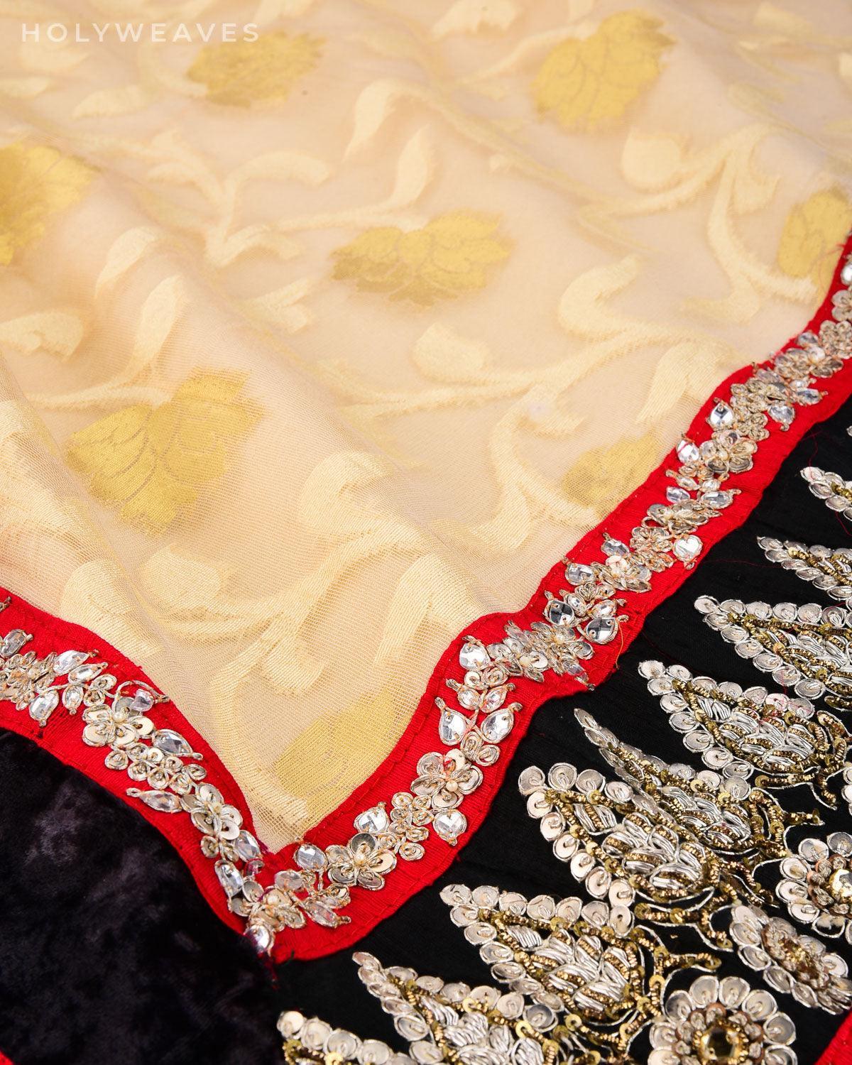 Beige Hand-embroidered Georgette Saree - By HolyWeaves, Benares