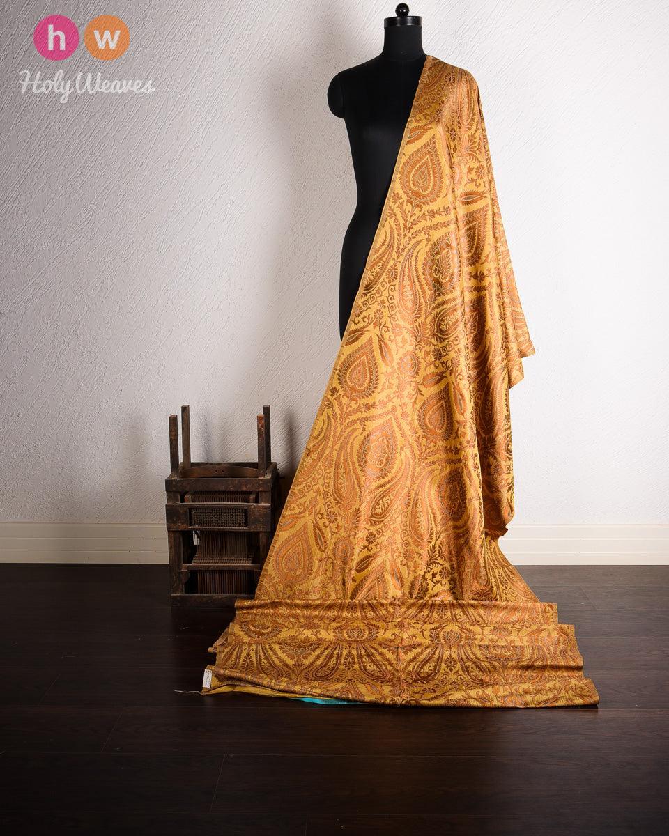 Beige Handwoven Kimkhwab Brocade Fabric - By HolyWeaves, Benares