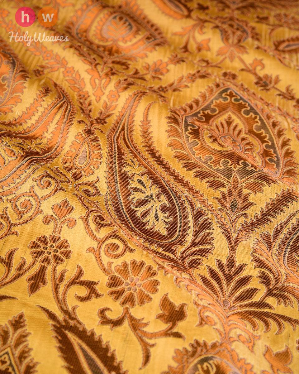 Beige Handwoven Kimkhwab Brocade Fabric - By HolyWeaves, Benares
