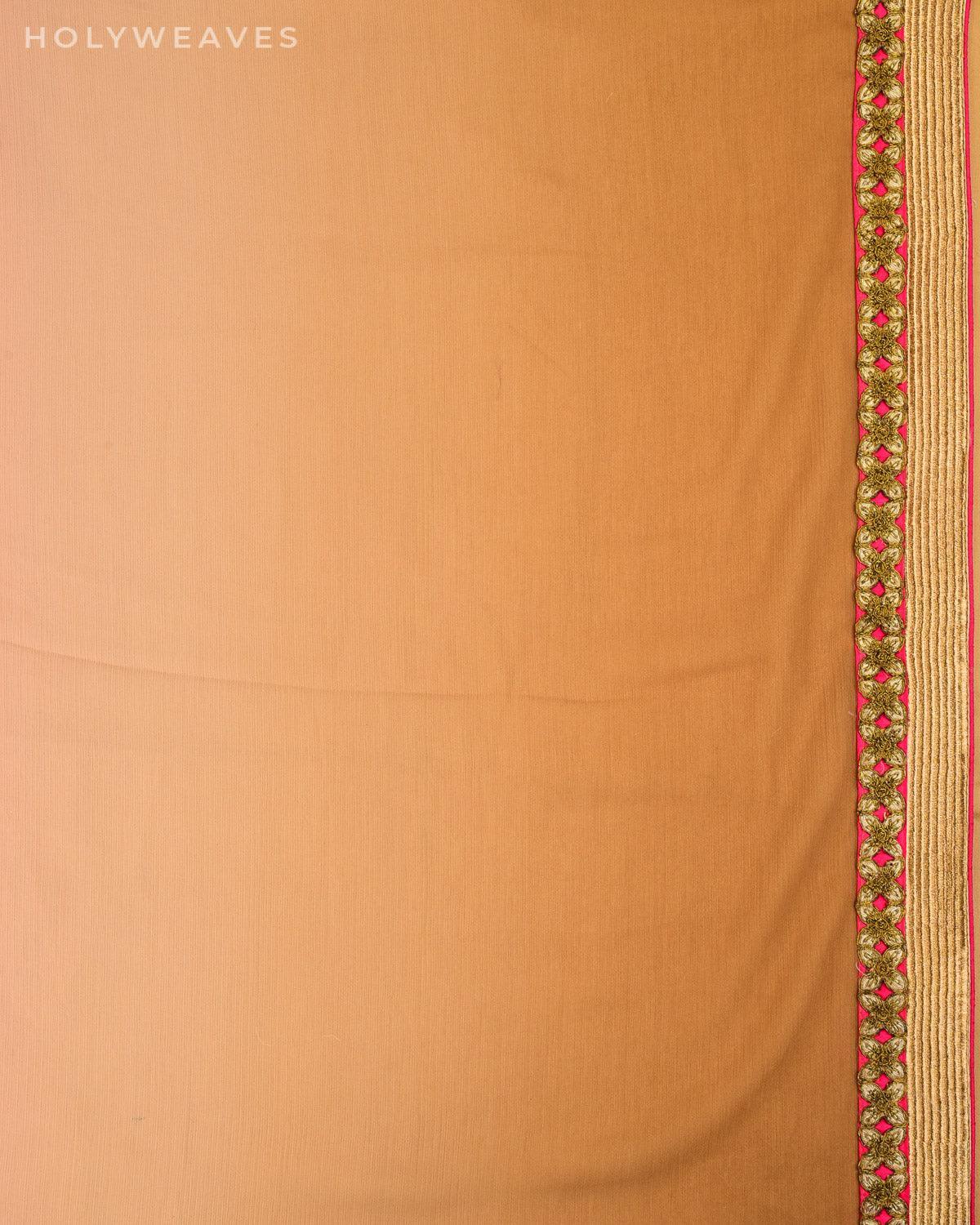 Beige-Pink Hand-embroidered Chiffon Saree - By HolyWeaves, Benares
