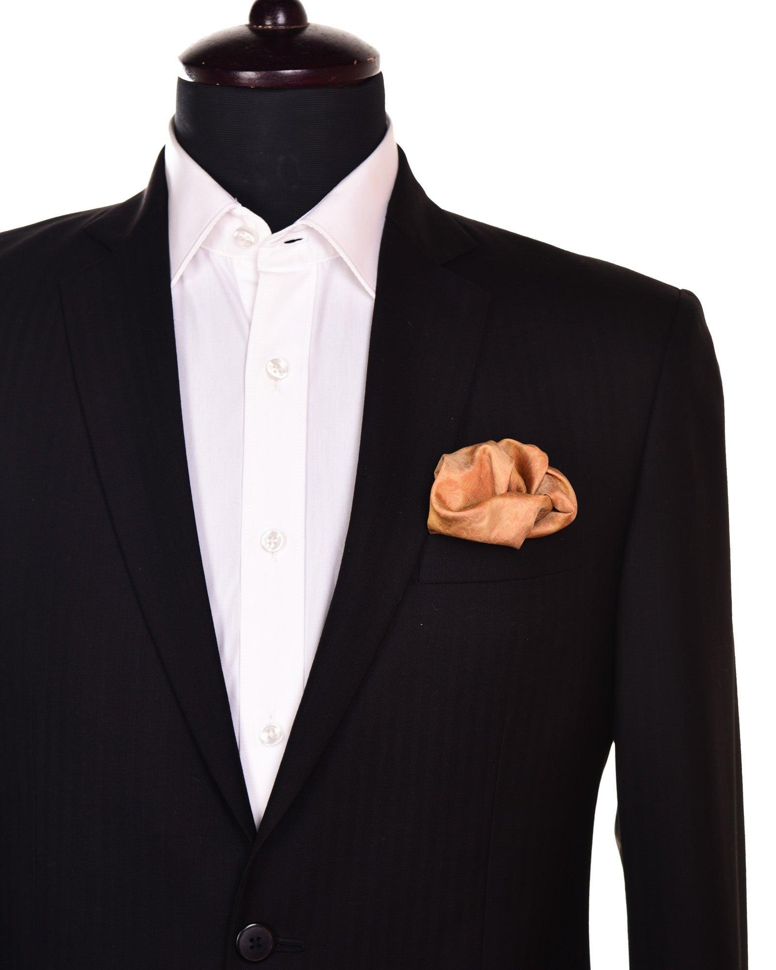 Beige Resham Tanchoi Handwoven Pure Silk Pocket Square For Men - By HolyWeaves, Benares