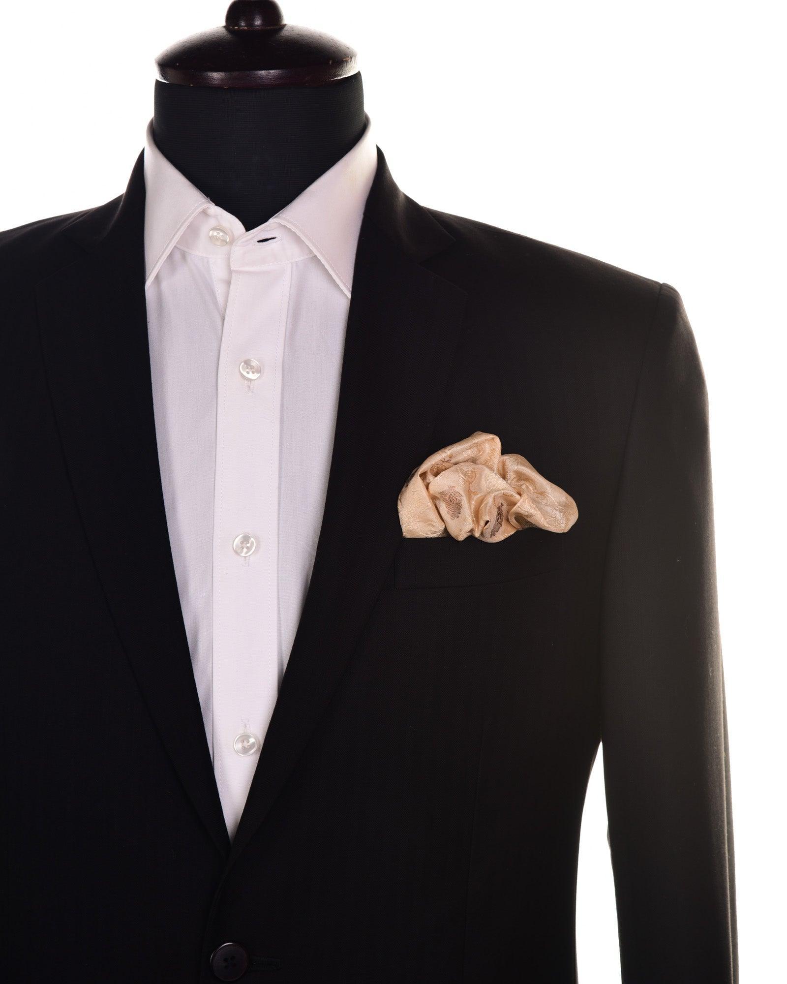 Beige Tanchoi Brocade with Gold & Copper Zari Accents Handwoven Pure Silk Pocket Square For Men - By HolyWeaves, Benares