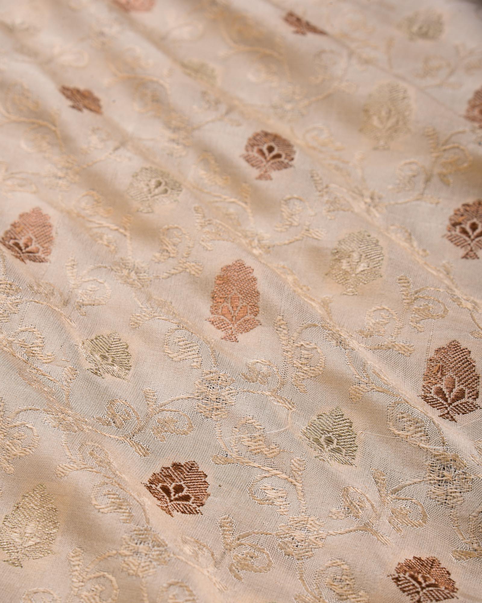 Beige Tanchoi Brocade with Gold & Copper Zari Accents Handwoven Pure Silk Pocket Square For Men - By HolyWeaves, Benares