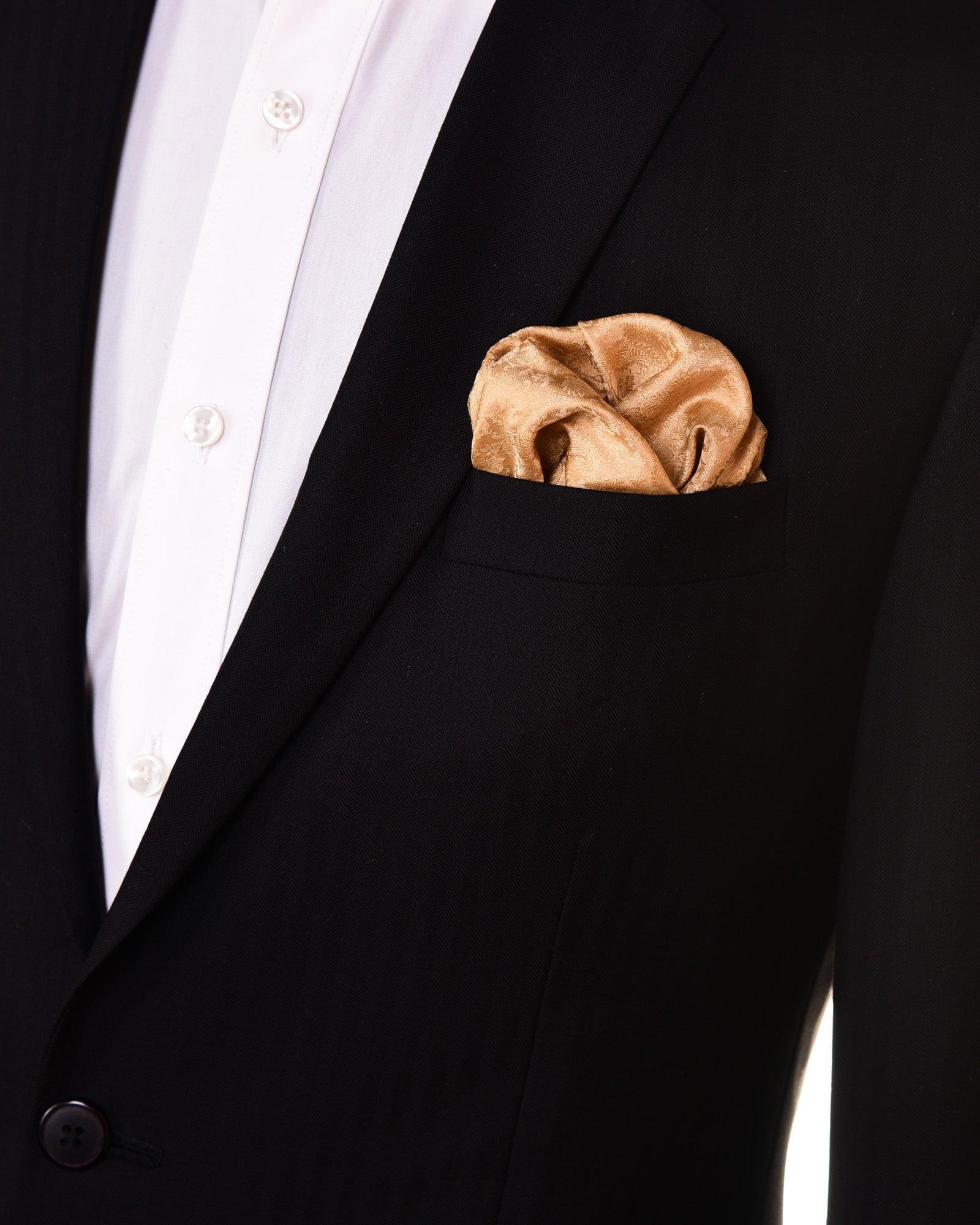 Beige Tanchoi Handwoven Pure Silk Pocket Square For Men - By HolyWeaves, Benares