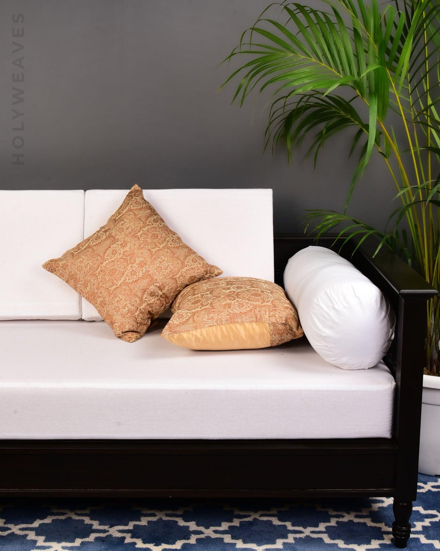 Beige Tanchoi Linen Cotton Cushion Cover 16" - By HolyWeaves, Benares