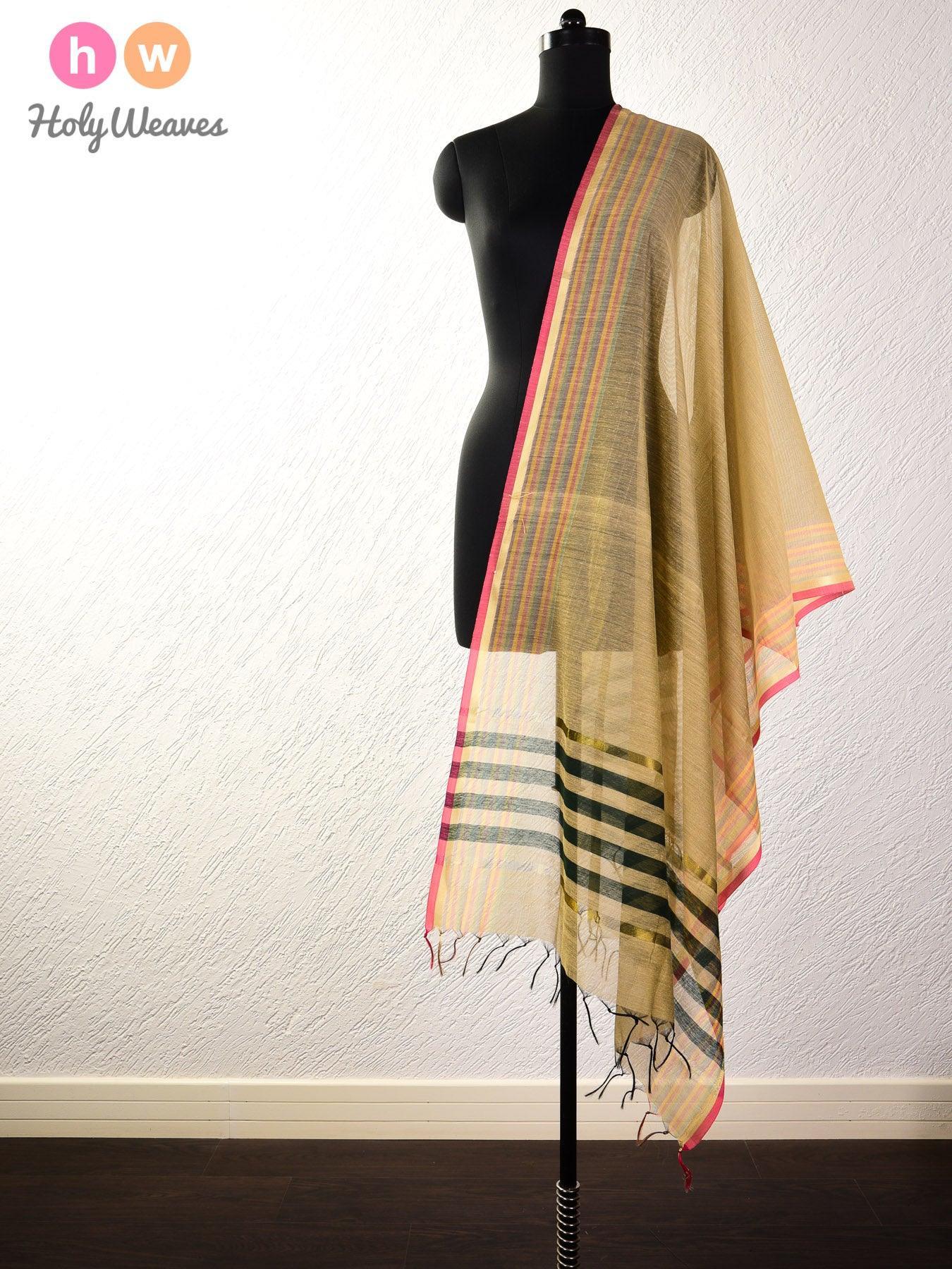 Beige Woven Cotton Silk Dupatta - By HolyWeaves, Benares