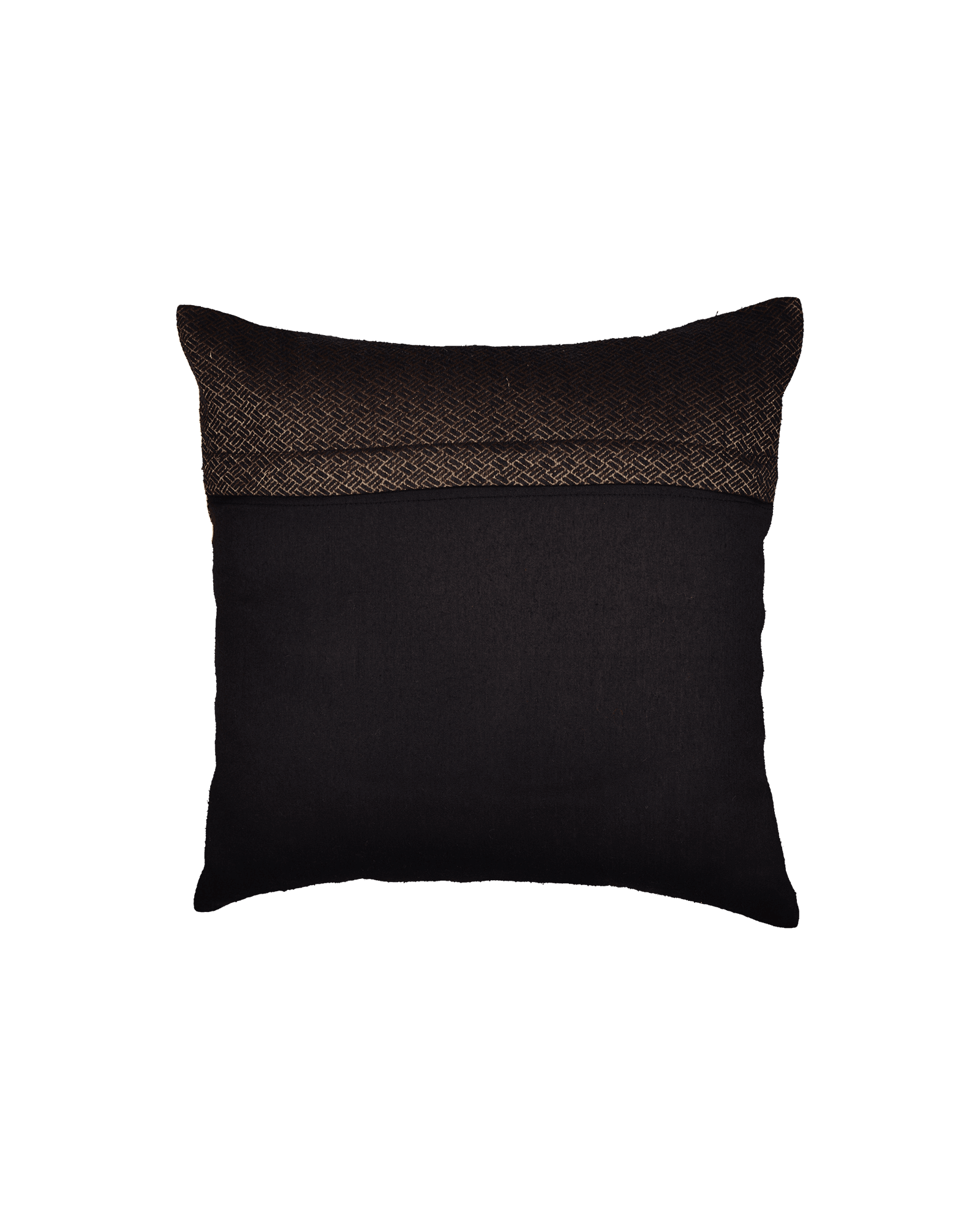 Black Antique Jacquarrd Noile Silk Cushion Cover 16" - By HolyWeaves, Benares