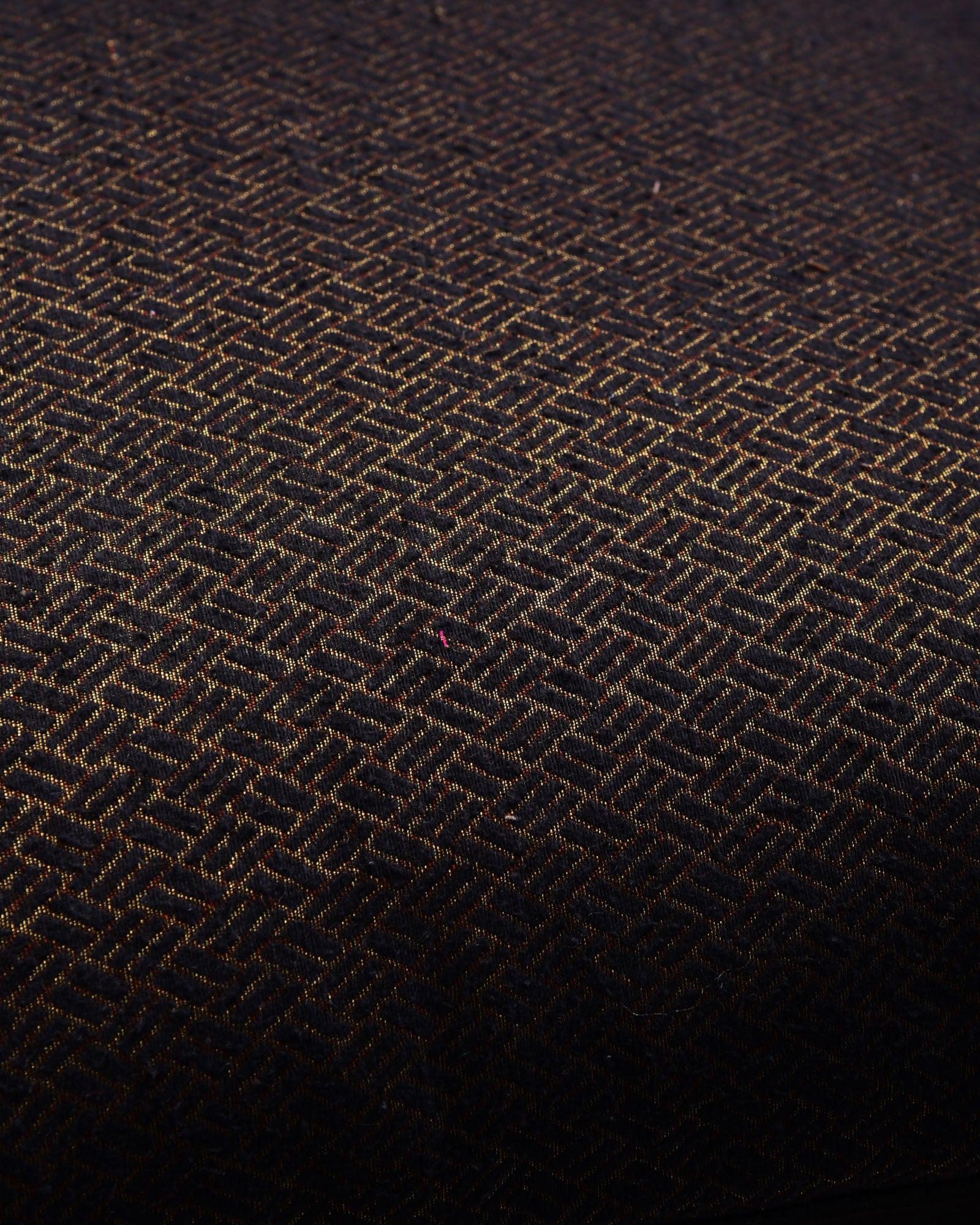 Black Antique Jacquarrd Noile Silk Cushion Cover 16" - By HolyWeaves, Benares