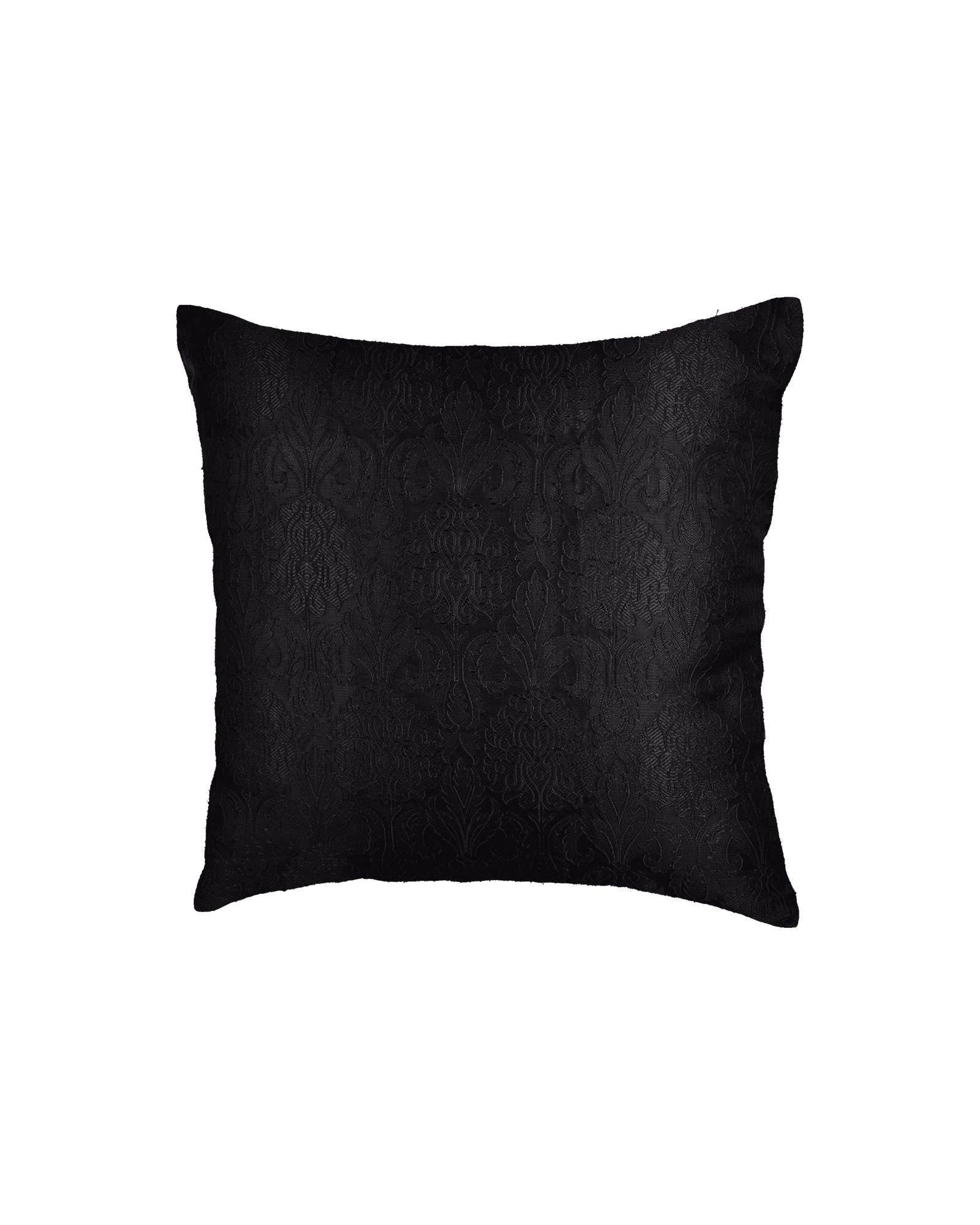 Black Banarasi Damask Viscose Silk Cushion Cover 16" - By HolyWeaves, Benares