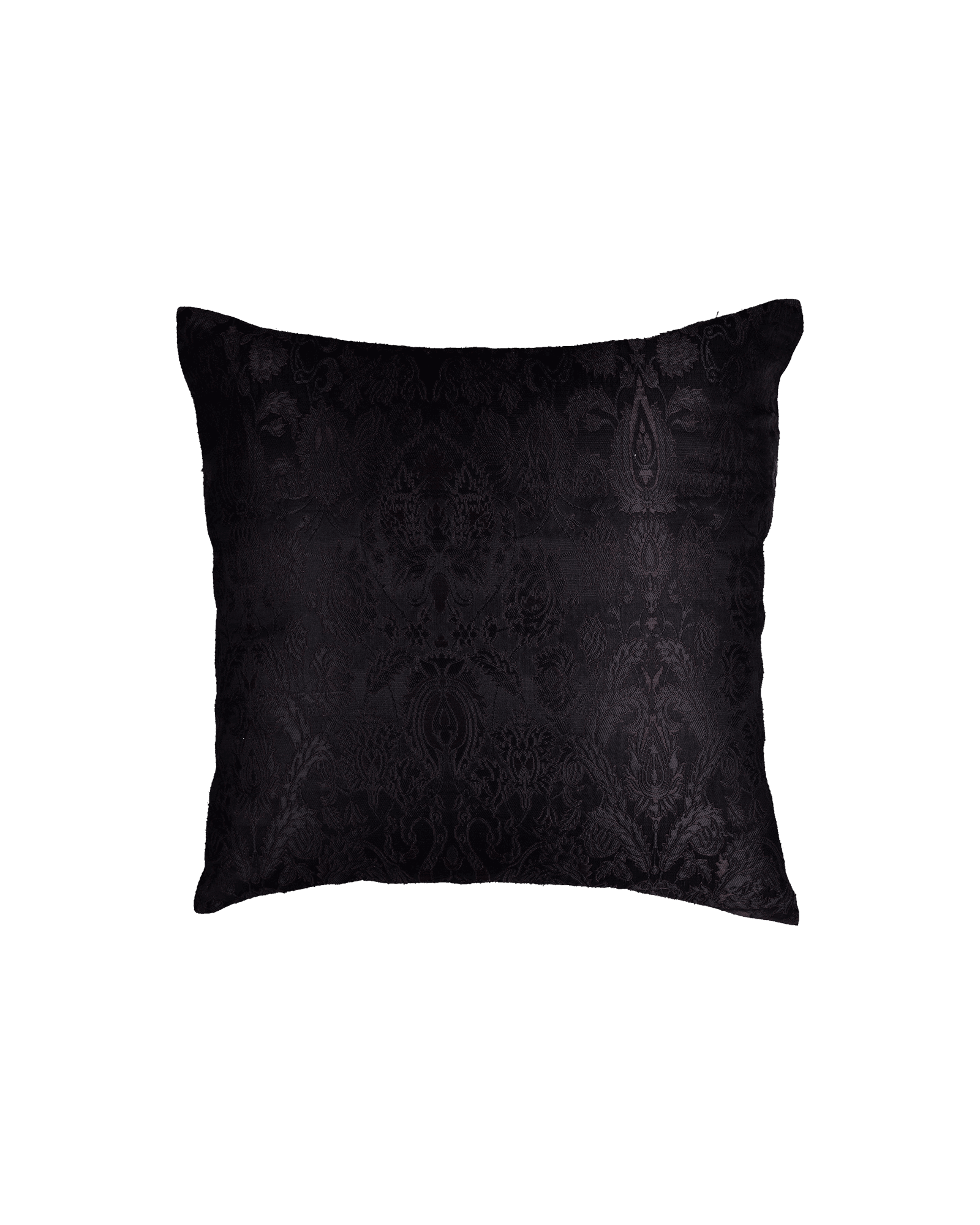 Black Banarasi Handloom Kimkhwab Poly Silk Cushion Cover 16" - By HolyWeaves, Benares