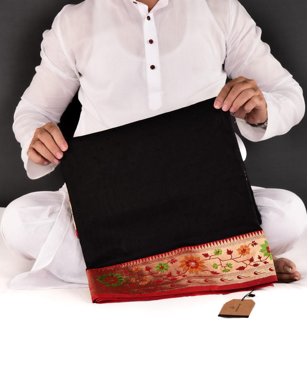 Black Banarasi Resham Buti Tanchoi Brocade Handwoven Katan Silk Saree - By HolyWeaves, Benares