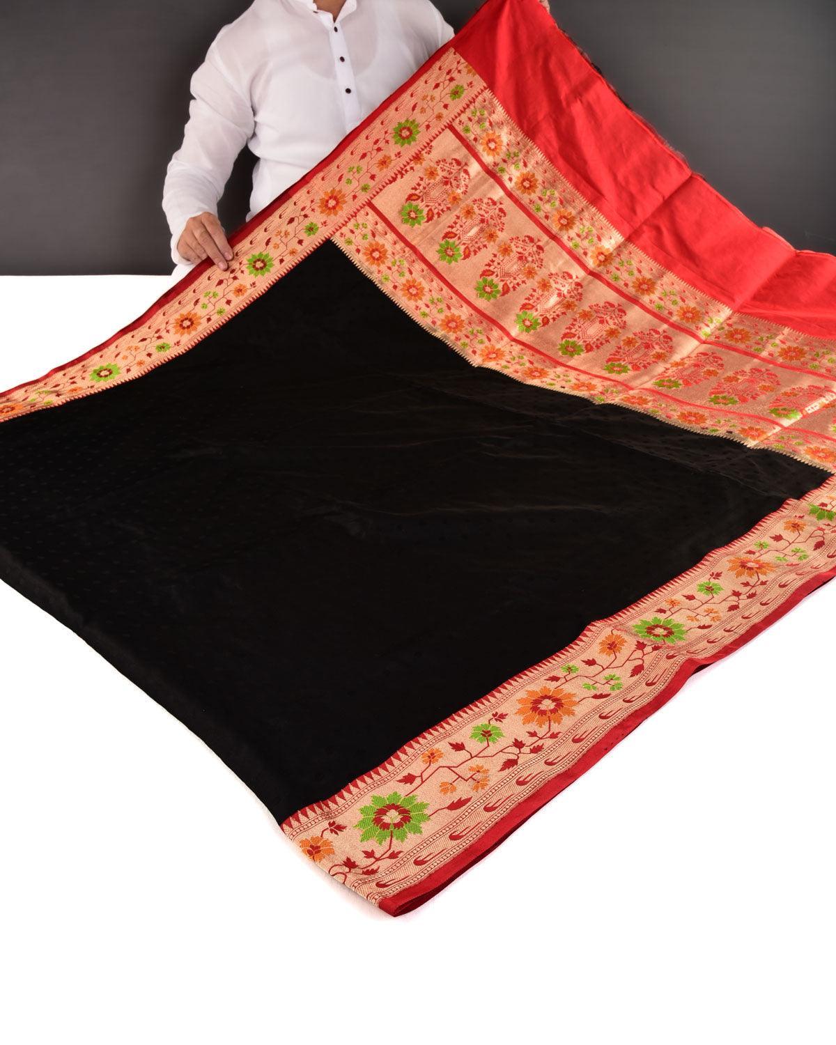 Black Banarasi Resham Buti Tanchoi Brocade Handwoven Katan Silk Saree - By HolyWeaves, Benares