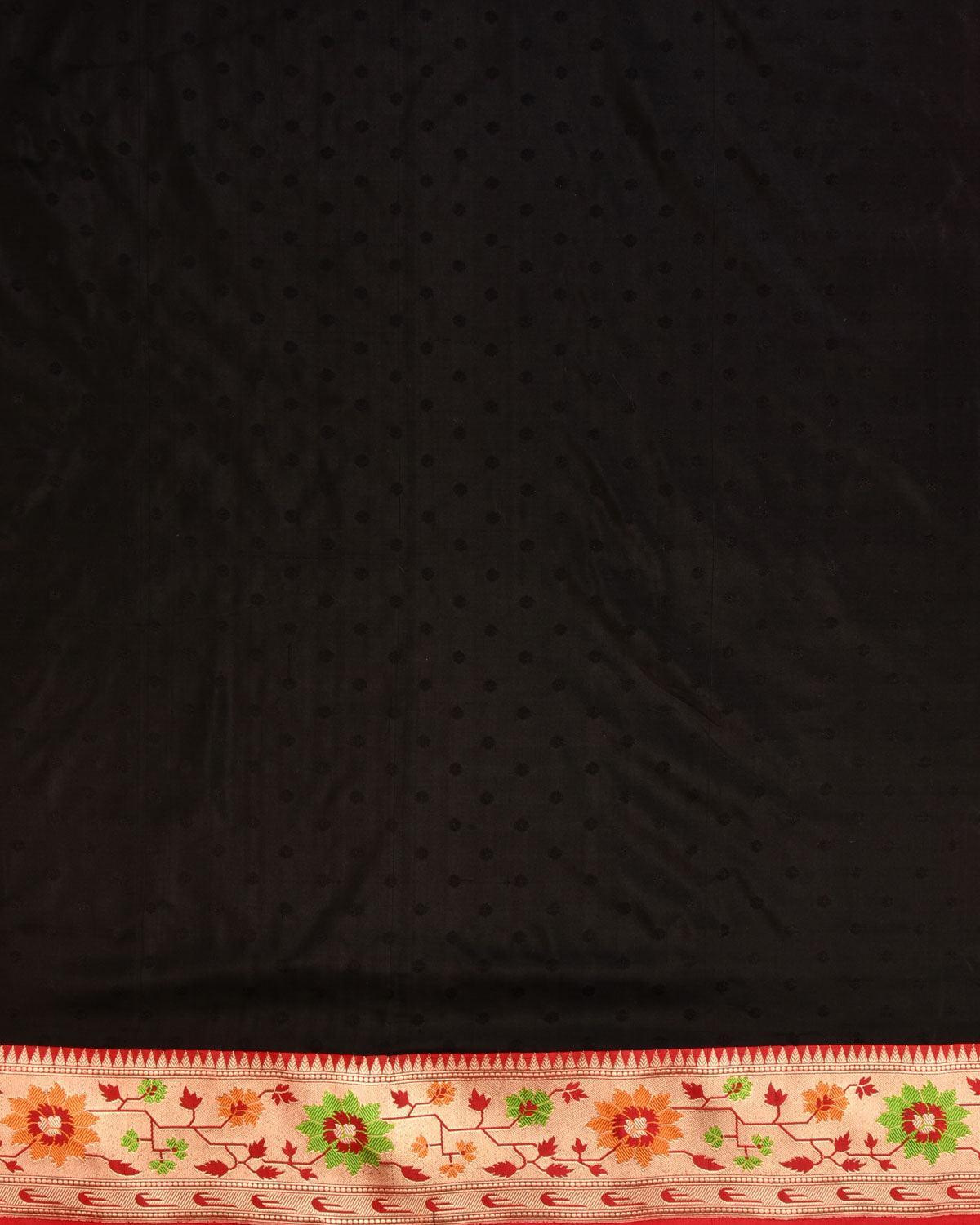 Black Banarasi Resham Buti Tanchoi Brocade Handwoven Katan Silk Saree - By HolyWeaves, Benares