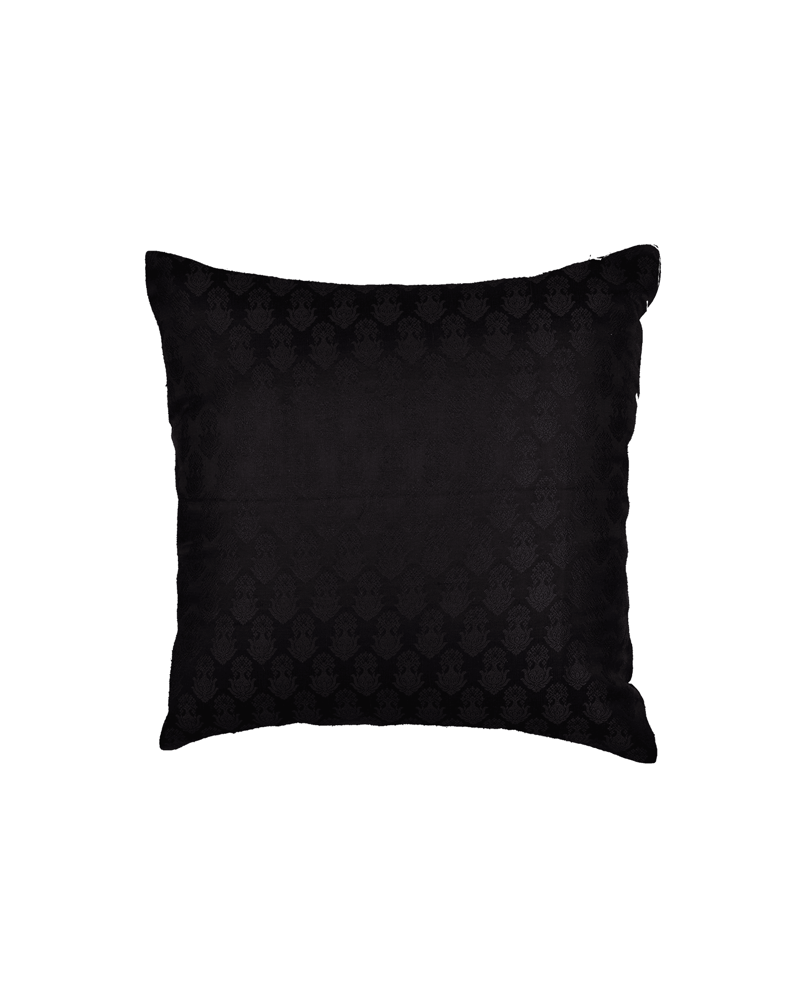 Black Banarasi Satin Tanchoi Poly Silk Cushion Cover 16" - By HolyWeaves, Benares